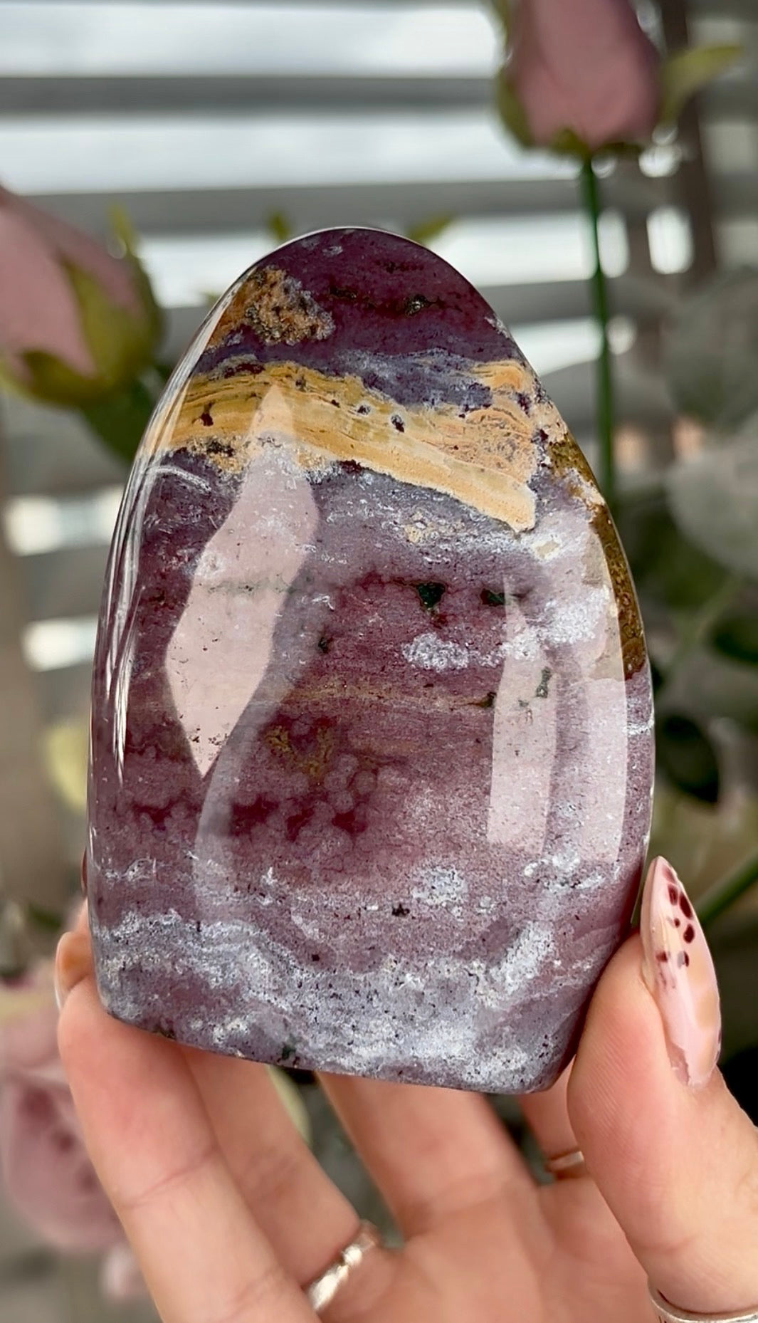 High quality, pastel purple & mustard ocean jasper Freeform - 9cm(h) by 6cm(w)