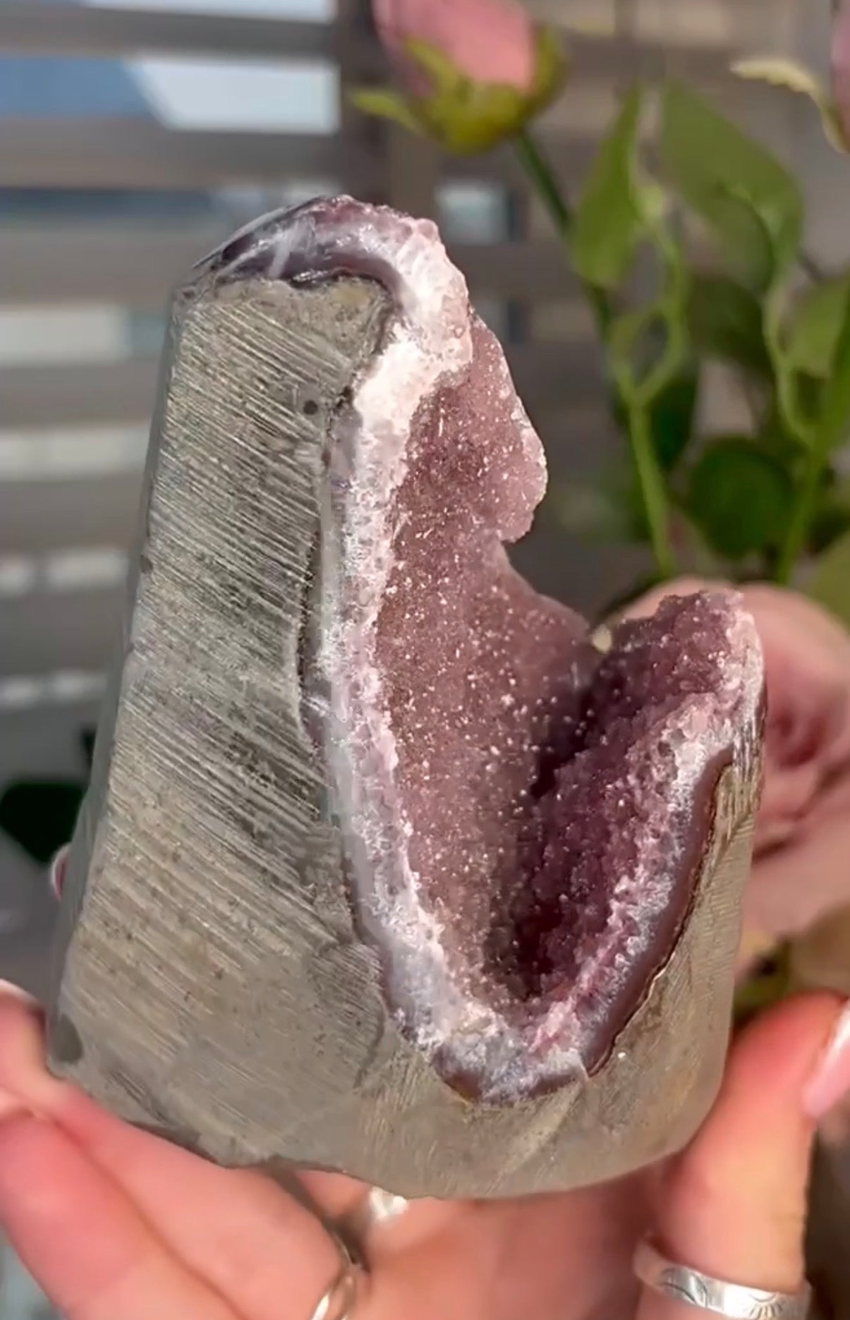 Pink toned amethyst cutbase