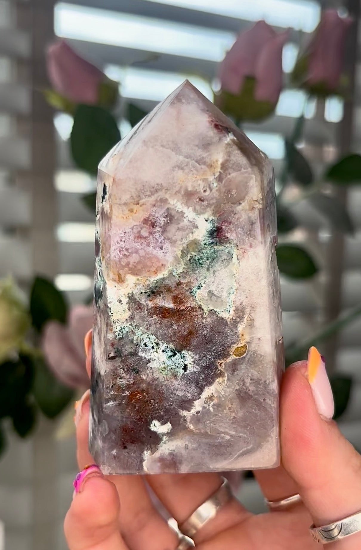 Beautiful, Pink amethyst & jasper tower