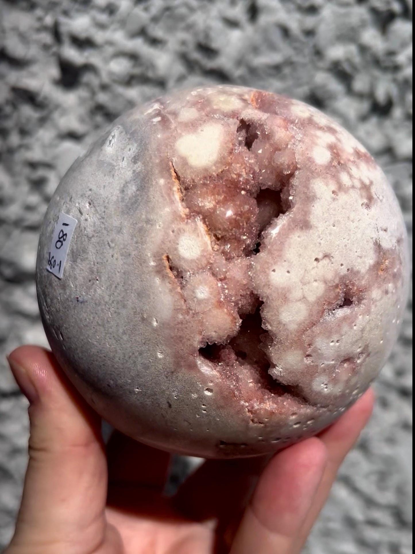 large, statement pink amethyst sphere just over 1kg