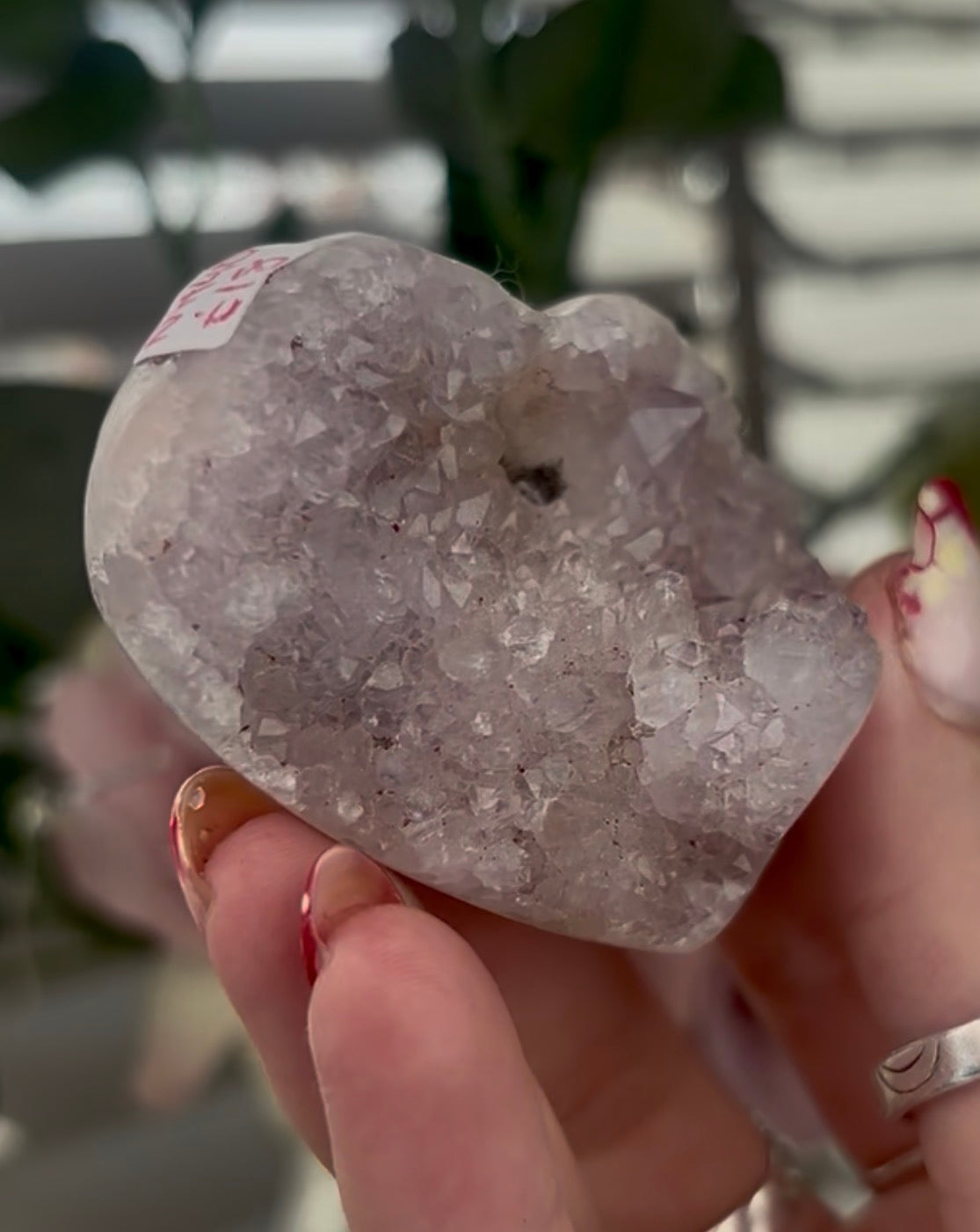 pink amethyst heart - comes with stand