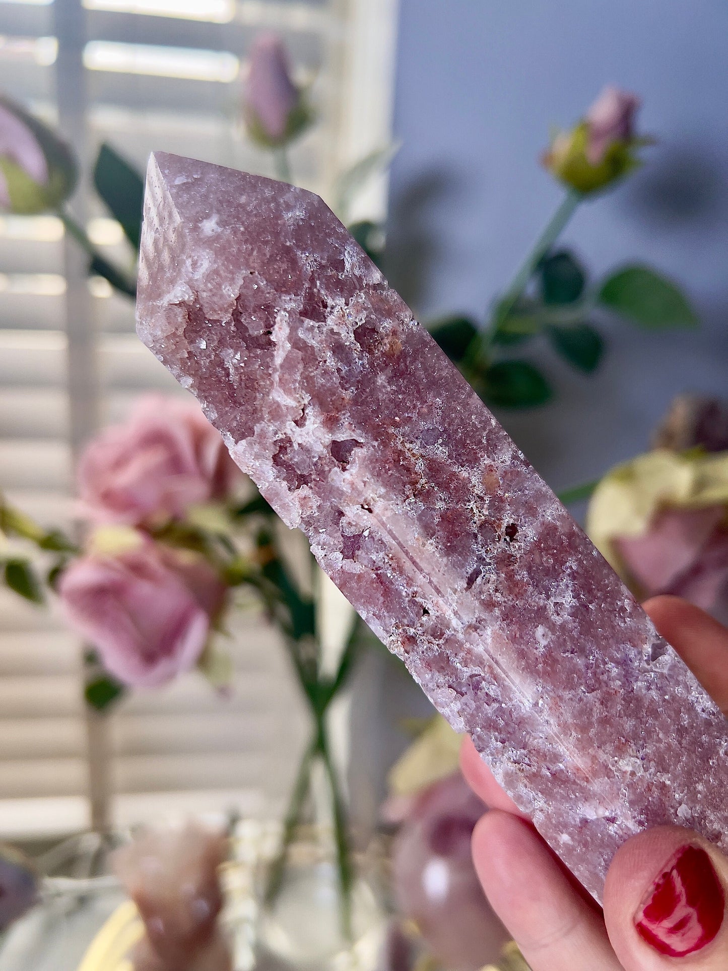 High grade, berry red pink amethyst tower 14cm 315g