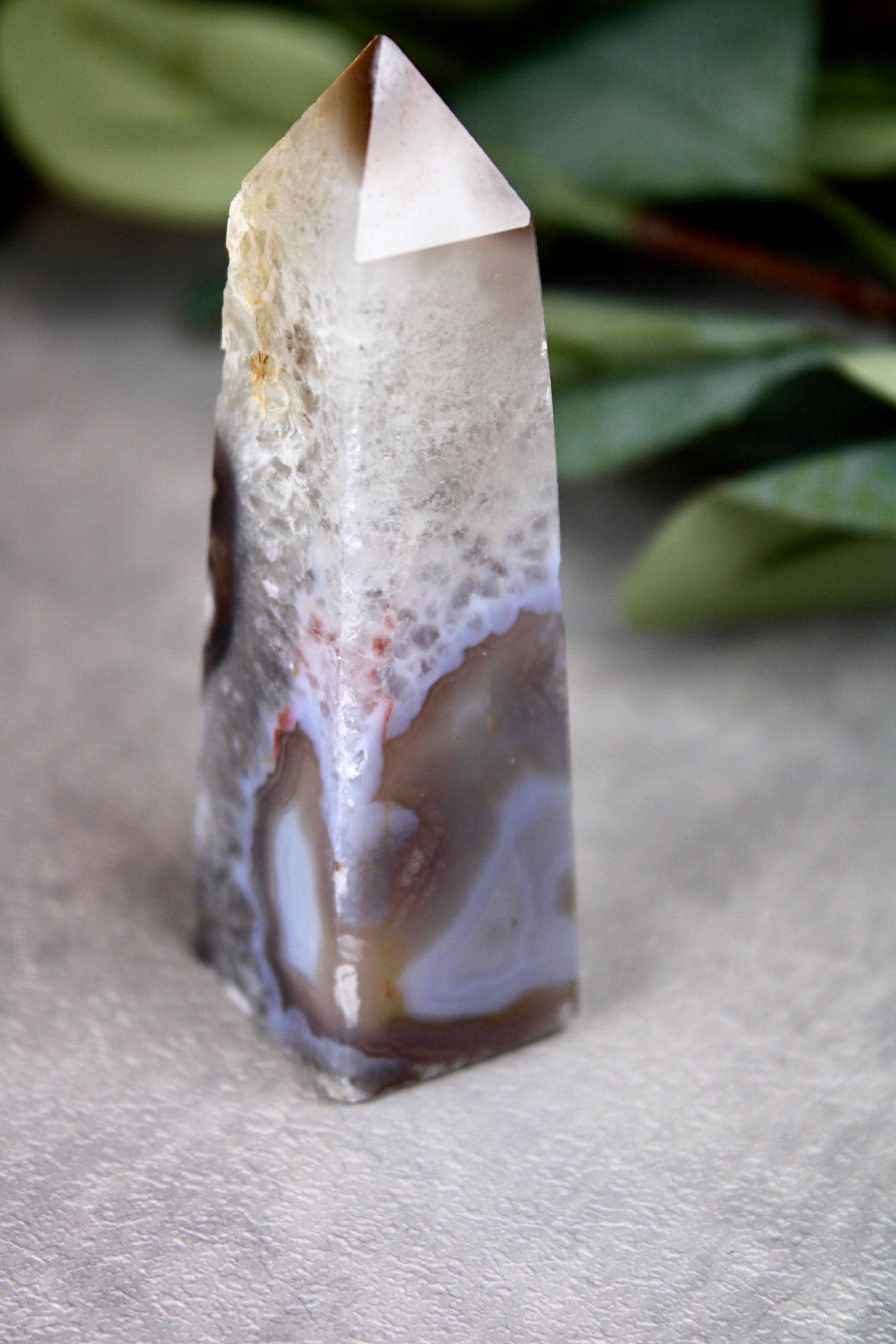 Gorgeous green chlorite tower x black flower agate