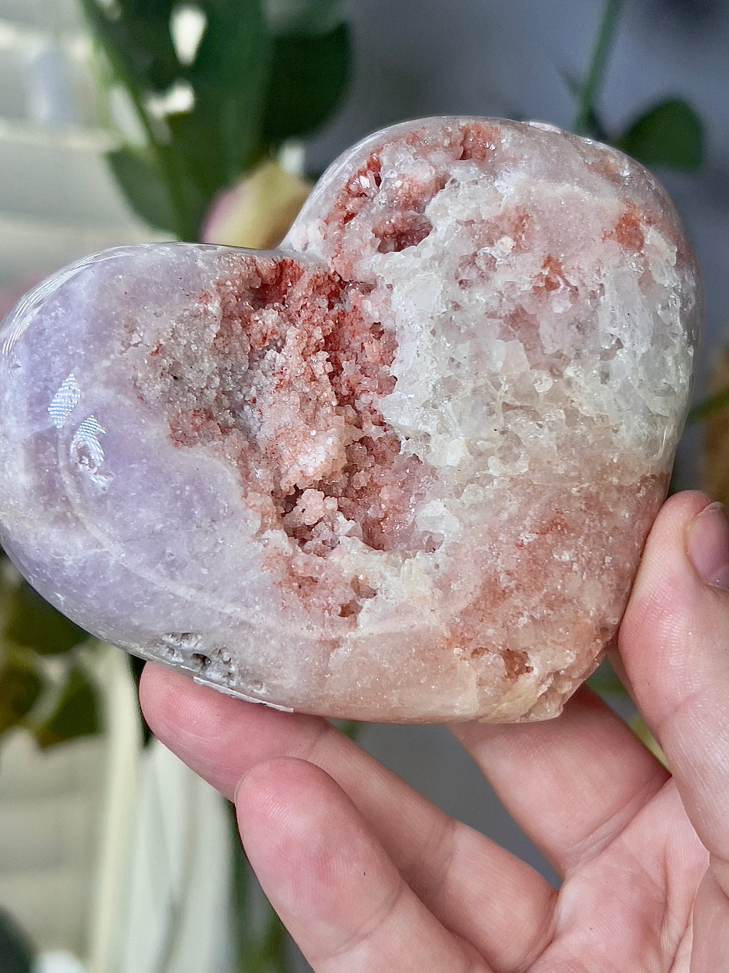 Chunky, druzy, pink amethyst heart - comes with stand
