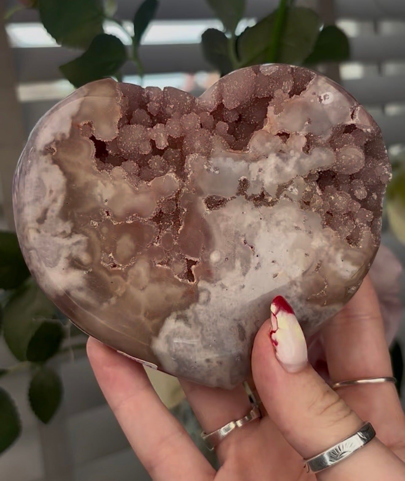 Sugar bubble druzy, pink amethyst heart - comes with stand (11cm)