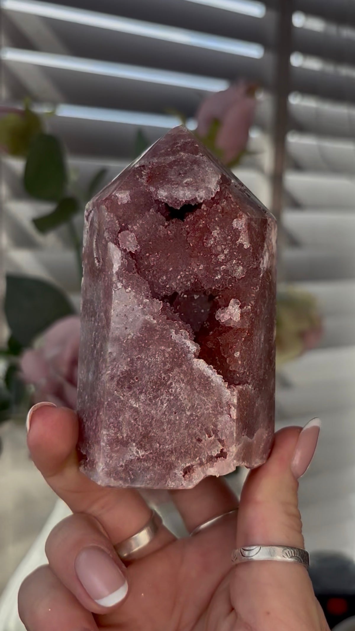 Beautiful, Pink amethyst tower 9.6cm(h) by 5.7cm(w)