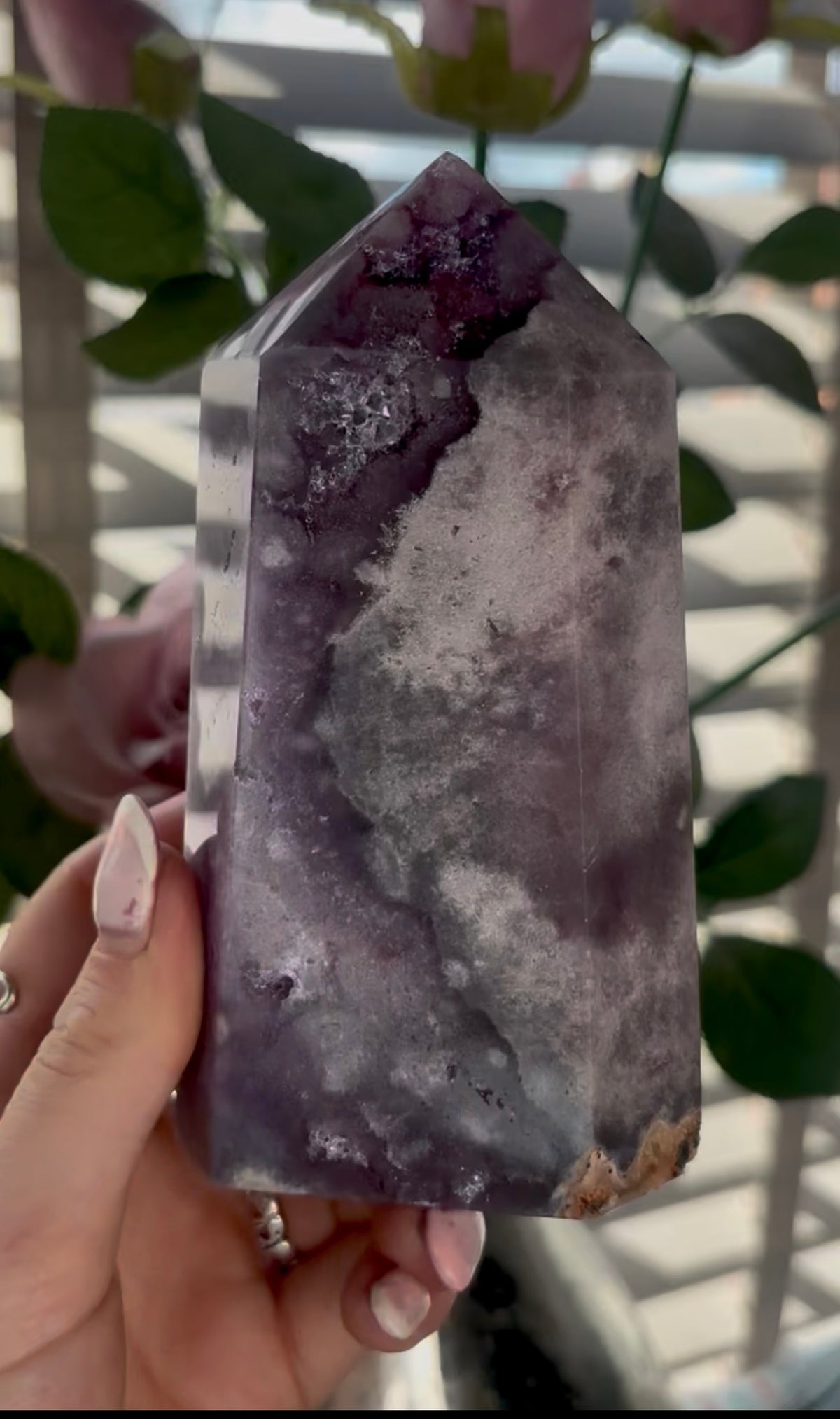 Beautiful, high quality, Pink amethyst tower in lilac tones with vibrant purple druzy