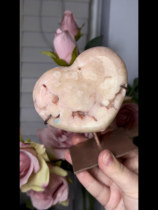 pink amethyst heart comes with stand that is scratched (discount added)