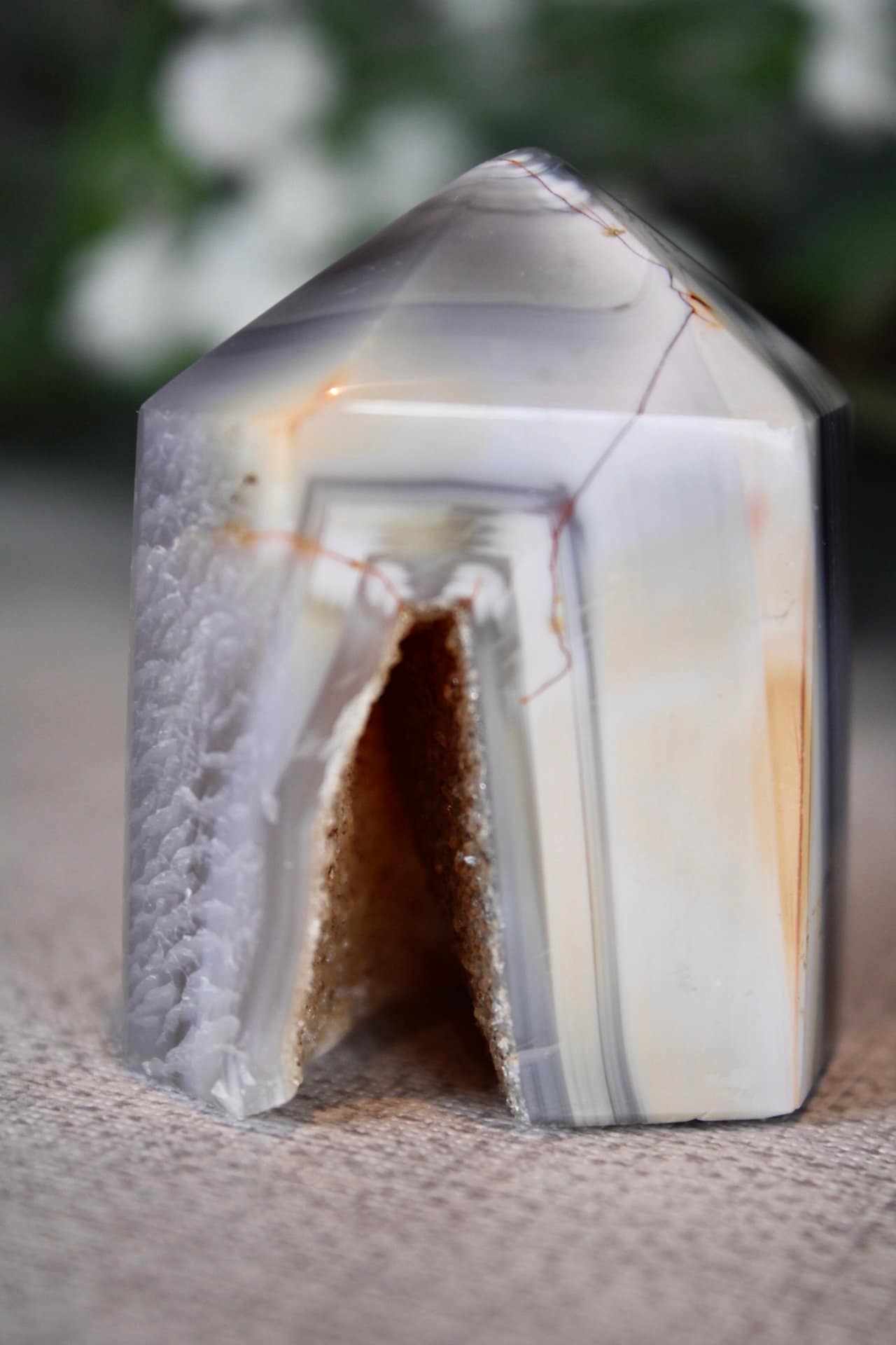 Banded brazilian druzy agate tower