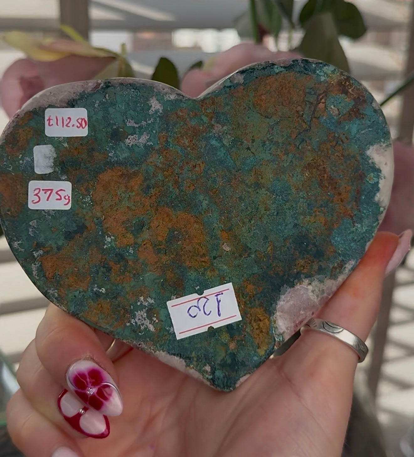 Hq pink amethyst heart with Jasper - comes with stand