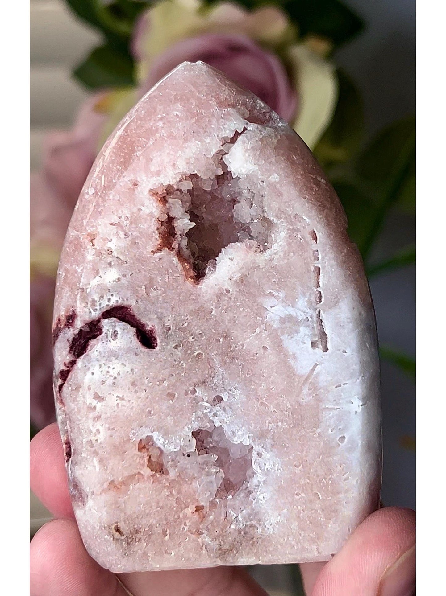 High grade, pink amethyst flame with natural druzy top