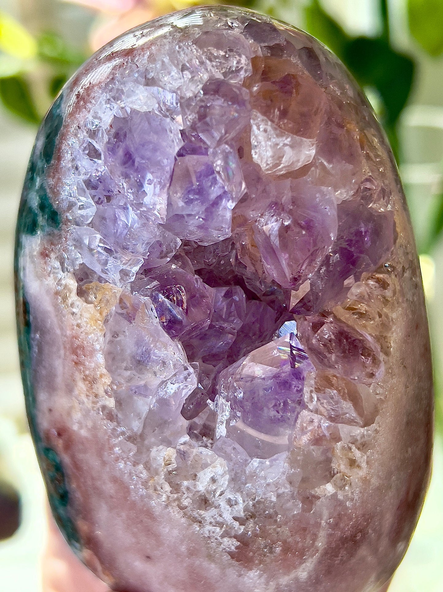 High grade pink amethyst, Freeform with purple quartz and green jasper