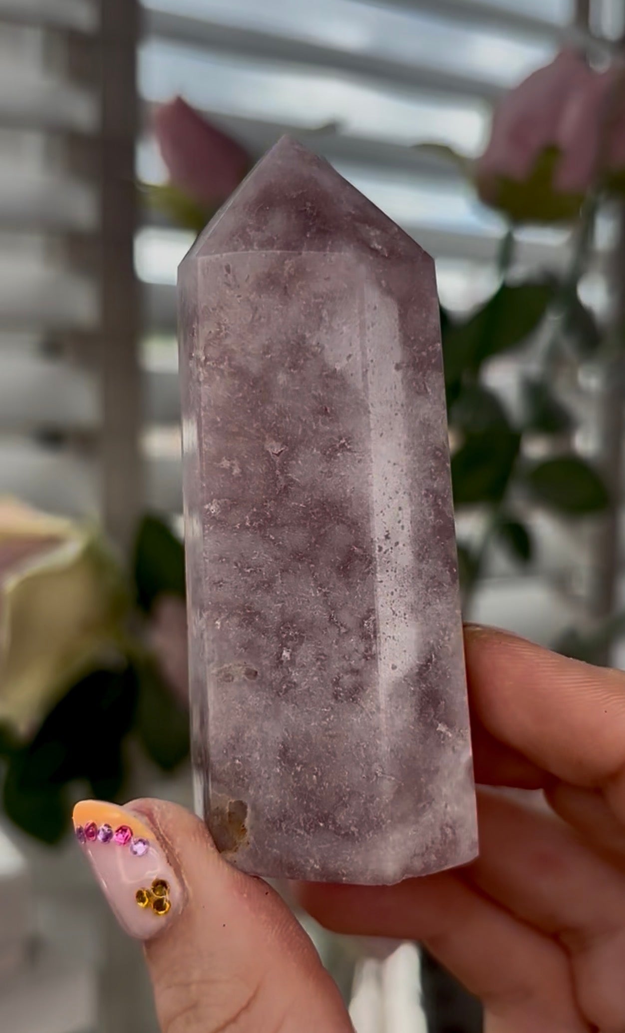 Pretty, Pink amethyst tower in lilac tones