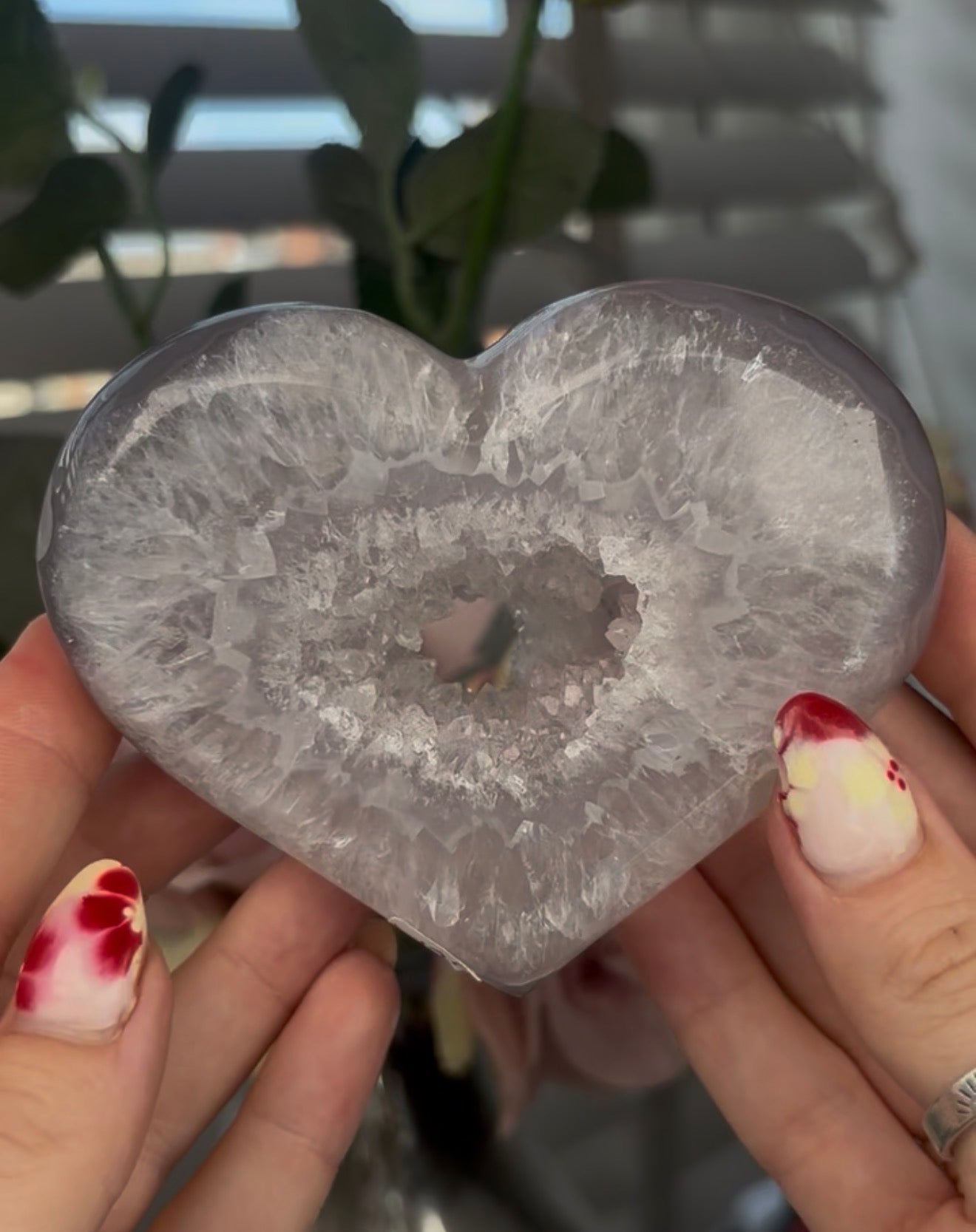 Beautiful, druzy agate heart - stand included