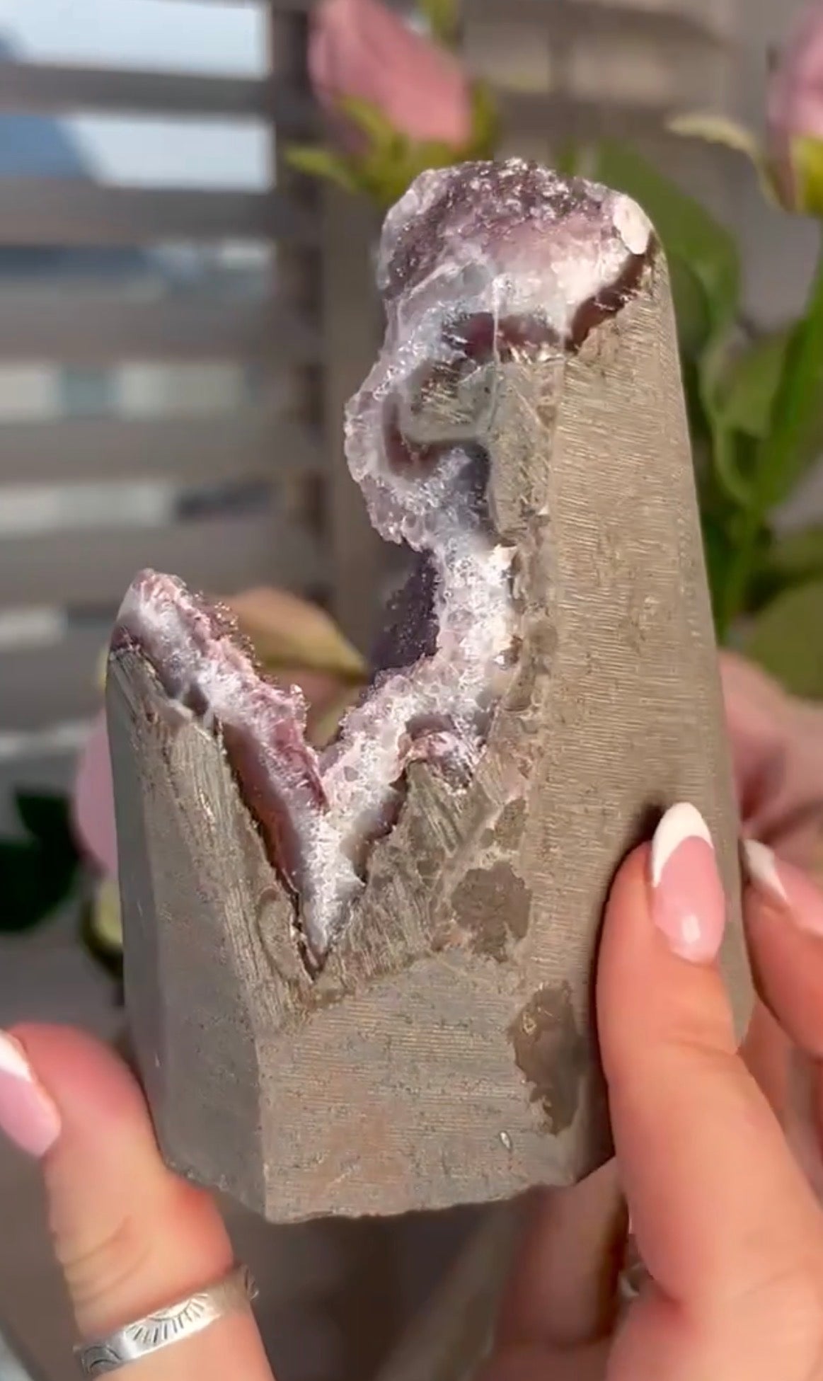 Pink toned amethyst cutbase