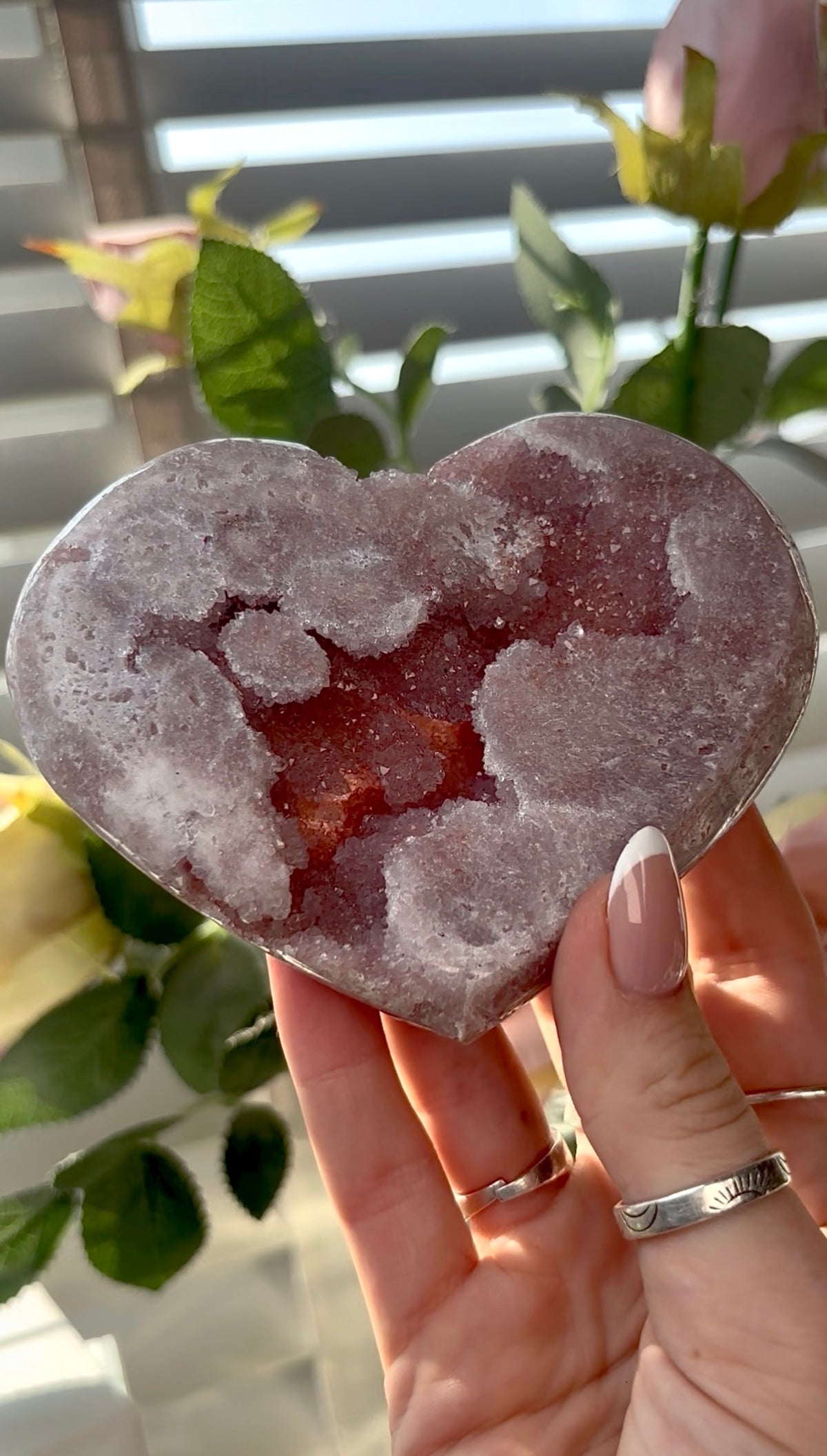 Gorgeous,  pink amethyst heart- comes with stand