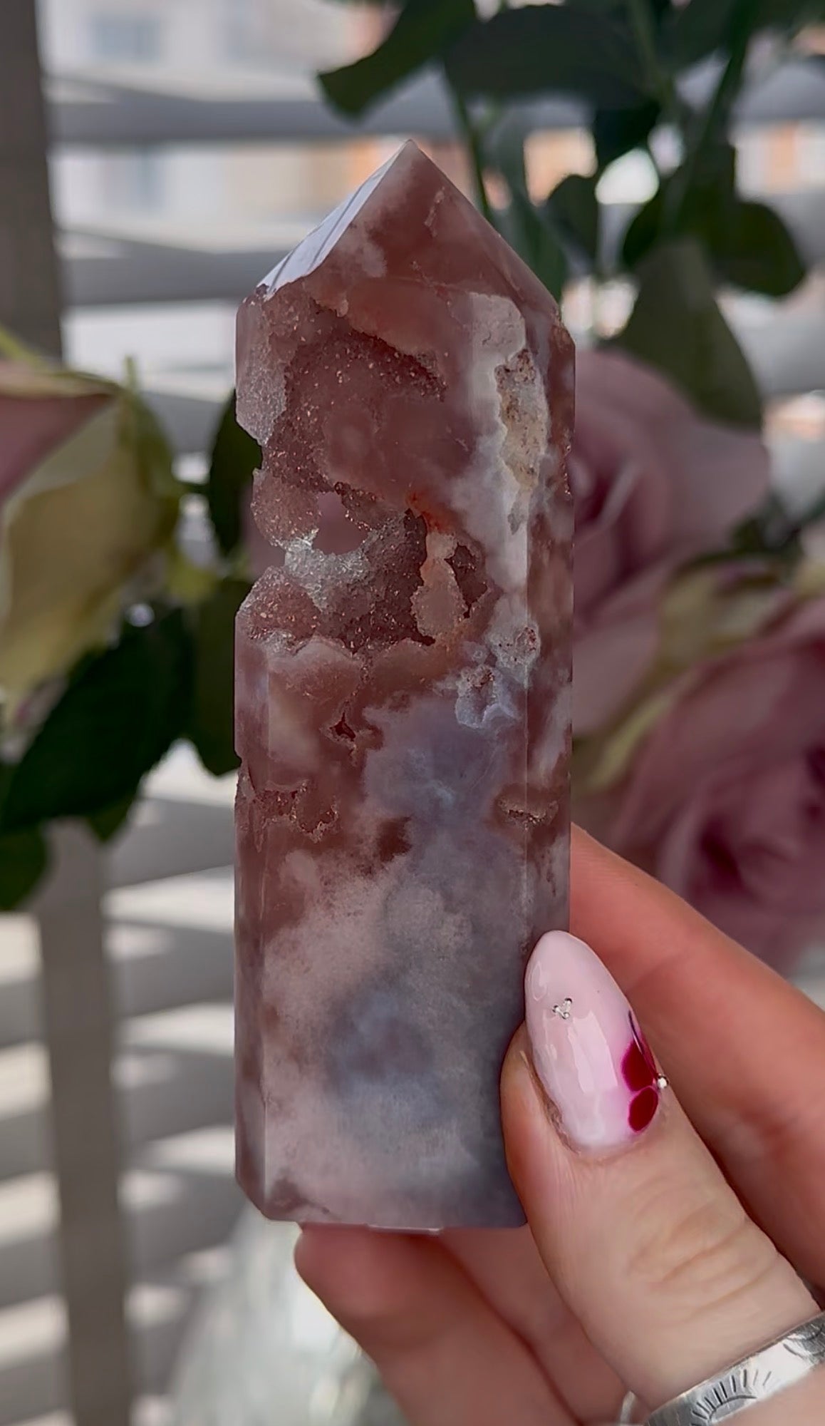 High quality Pink amethyst tower