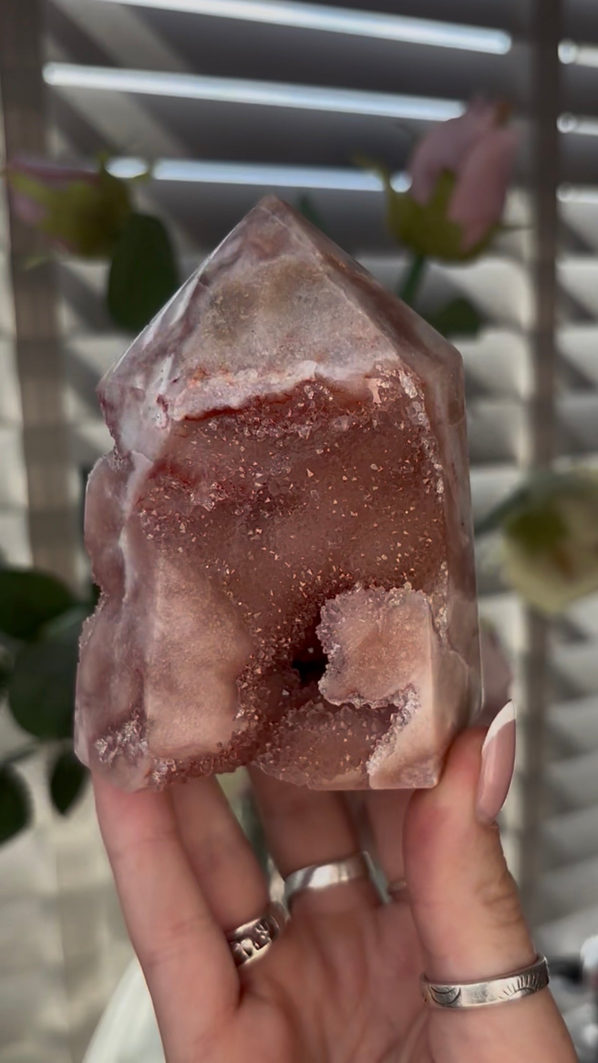 Beautiful, chunky Pink amethyst tower 9.5cm(h) by 8cm(w)