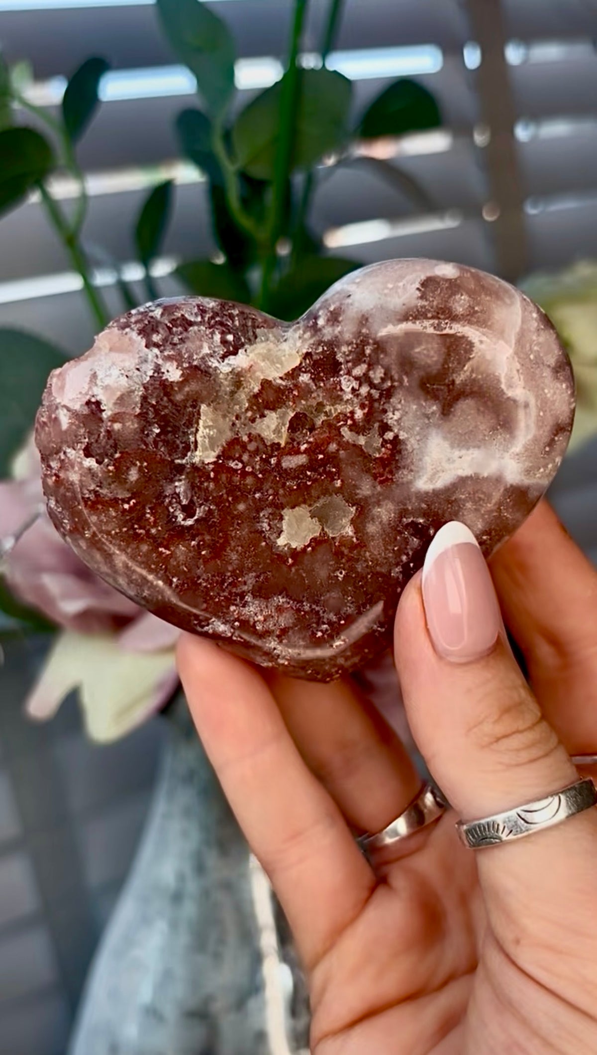 Gorgeous, pink amethyst heart - comes with stand