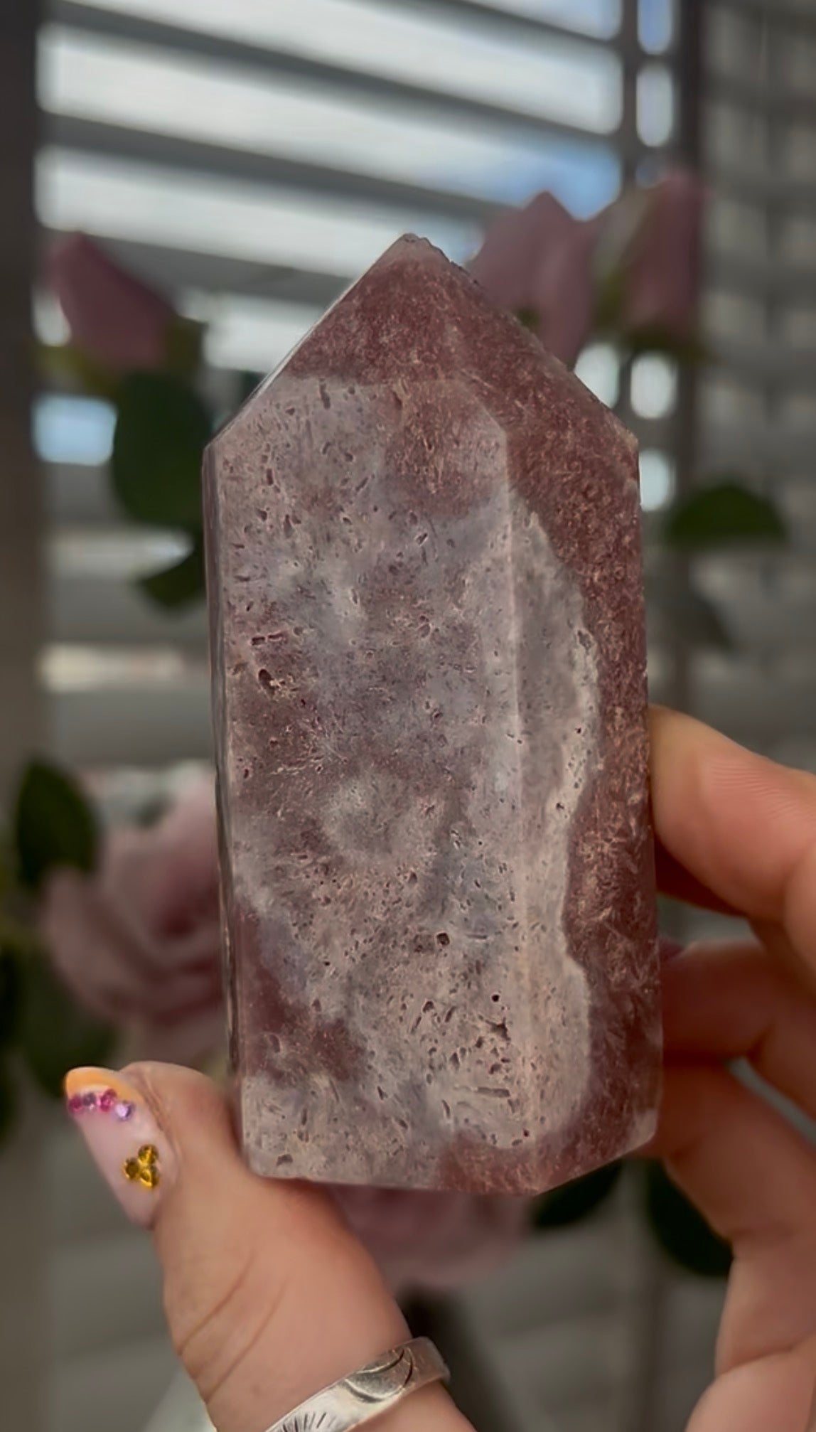 Beautiful, high quality, Pink amethyst tower with purple quartz