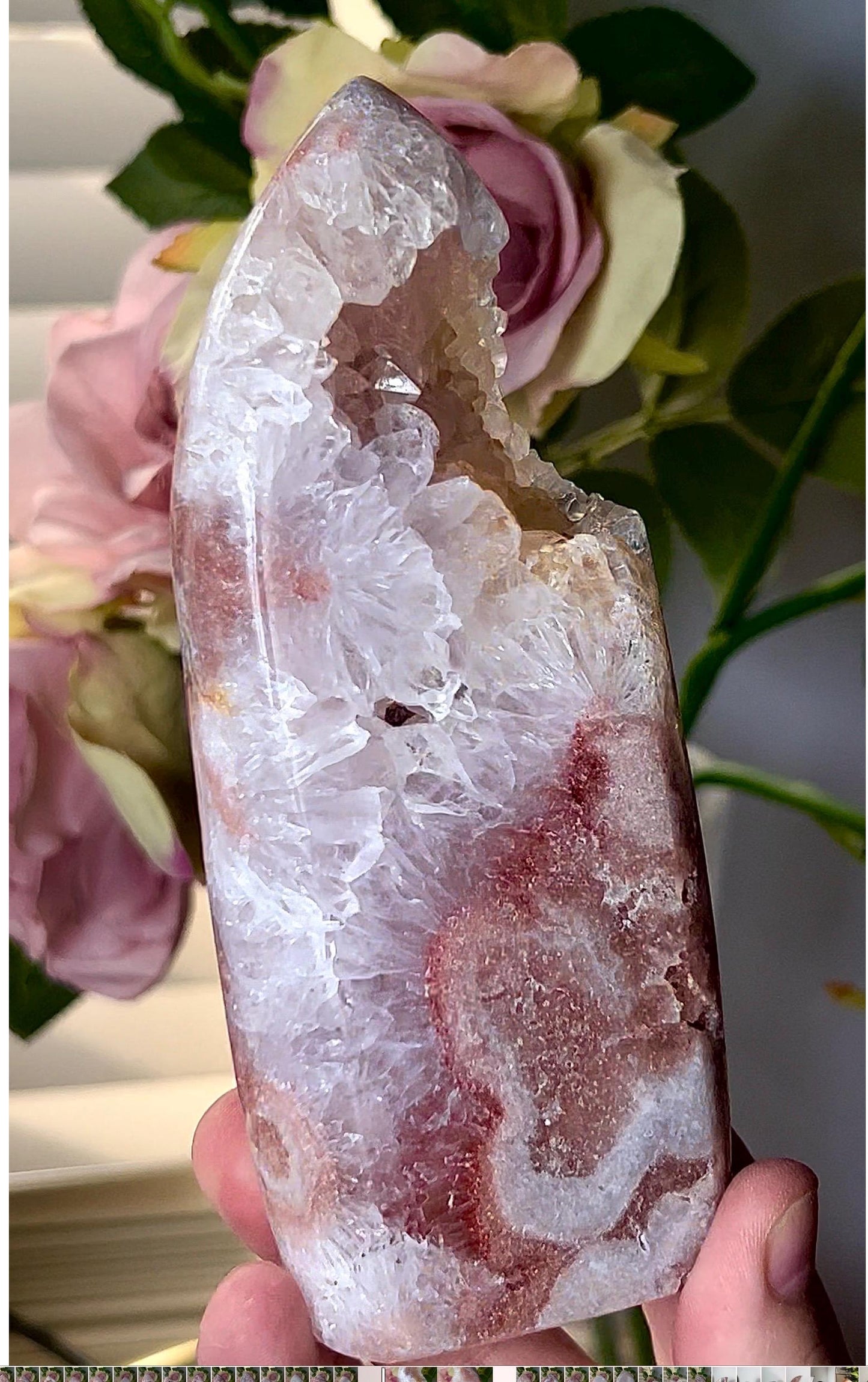 High grade, pink amethyst flame with quartz druzy 400g