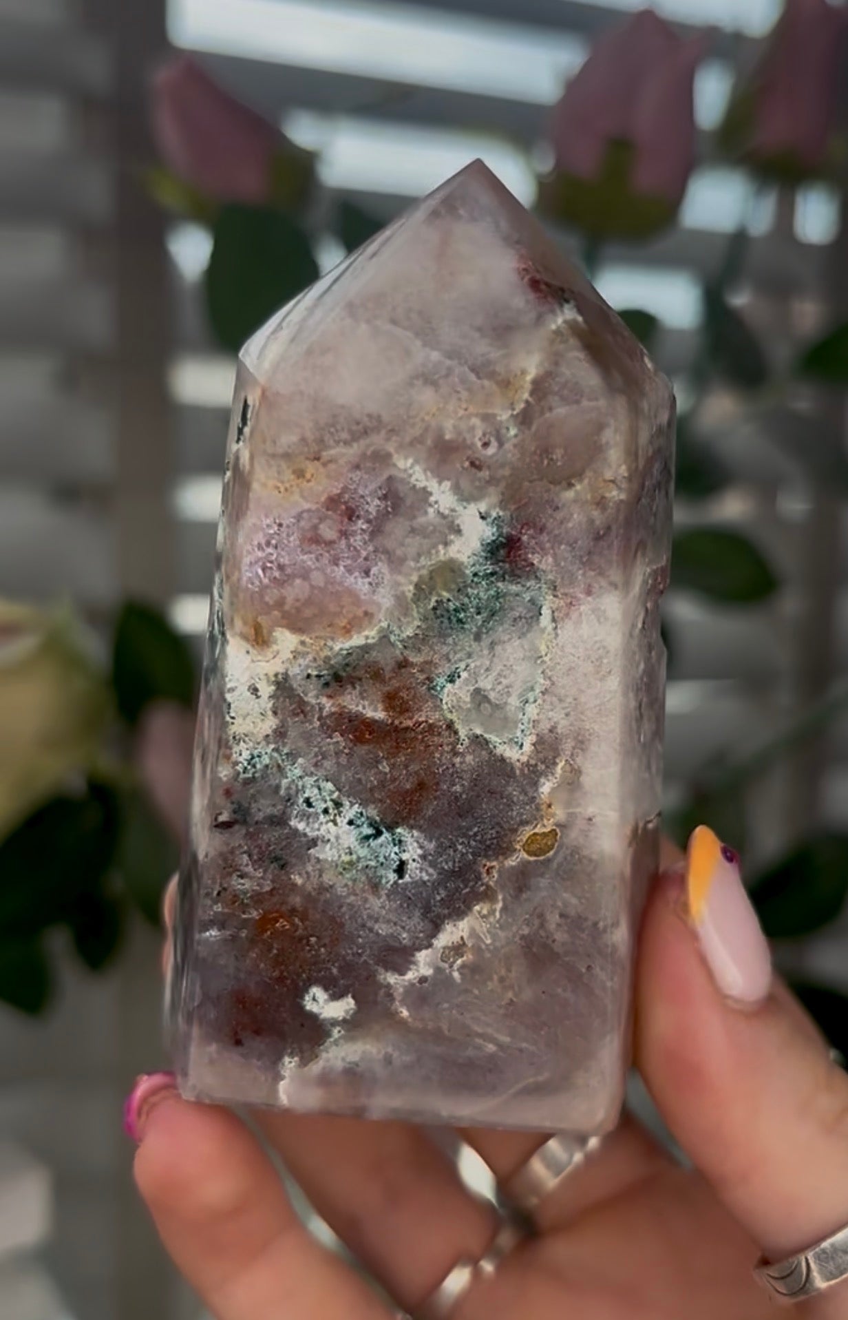 Beautiful, Pink amethyst & jasper tower
