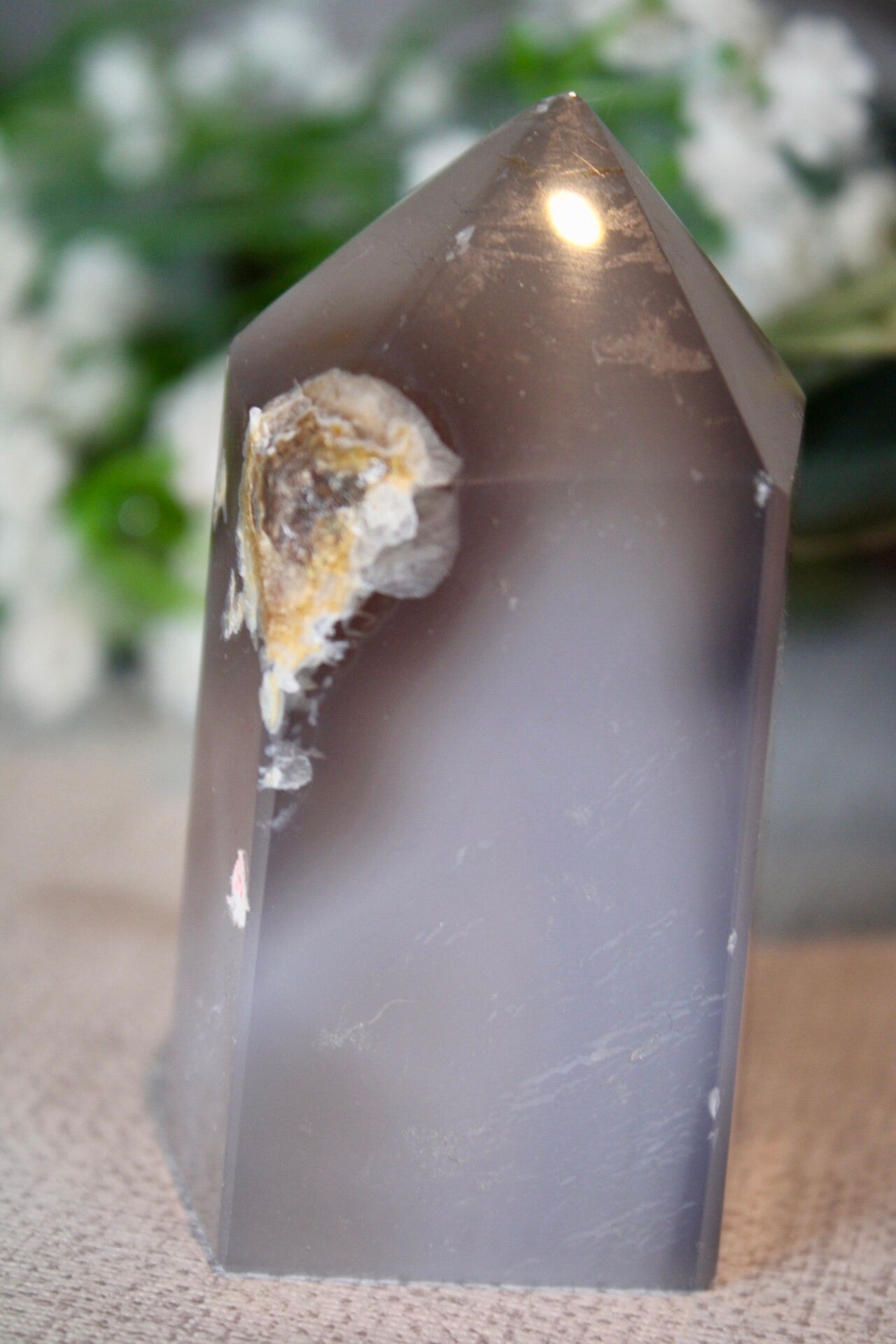 Natural, grey, druzy, agate, tower