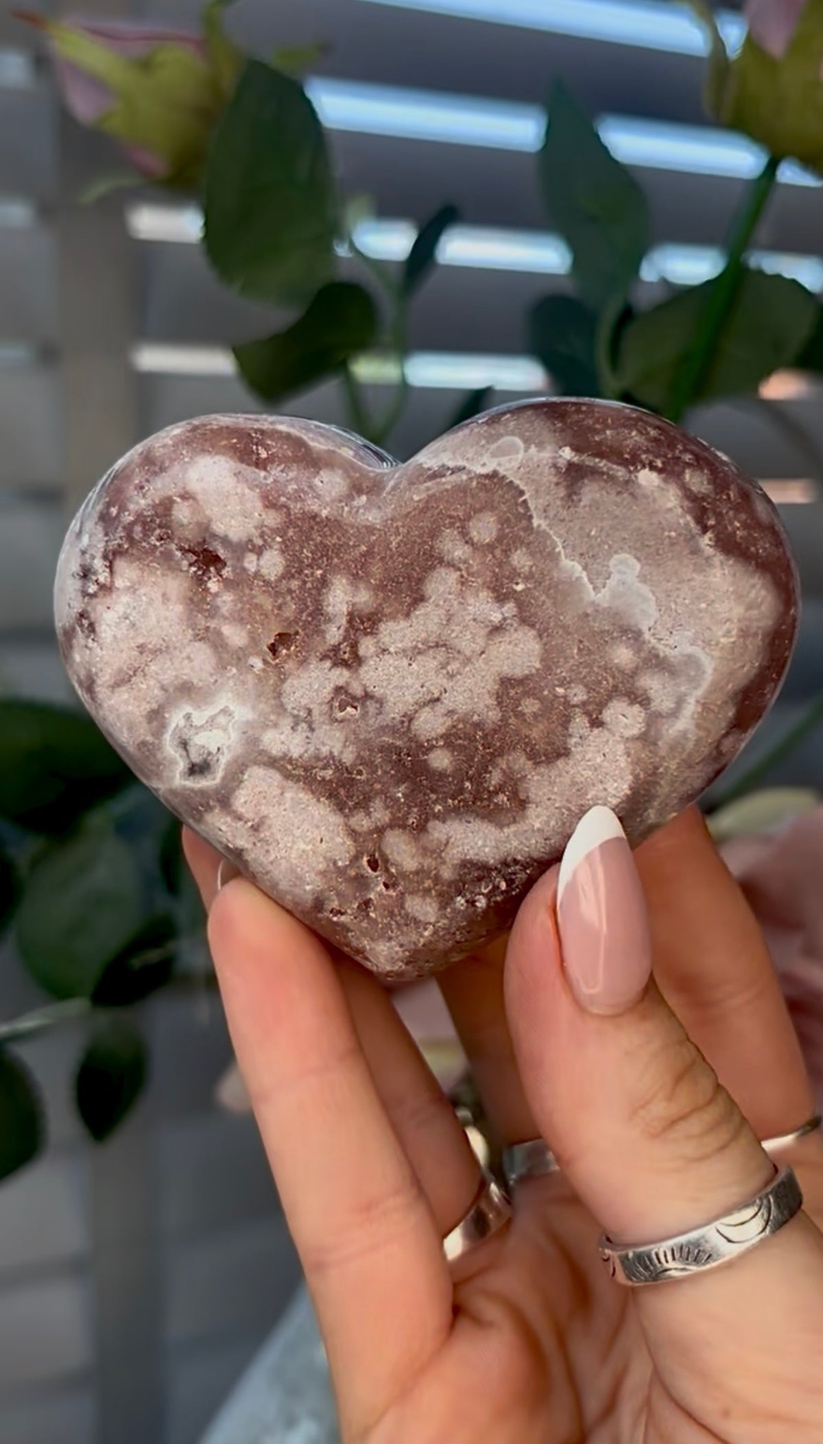 Gorgeous, pink amethyst heart - comes with stand