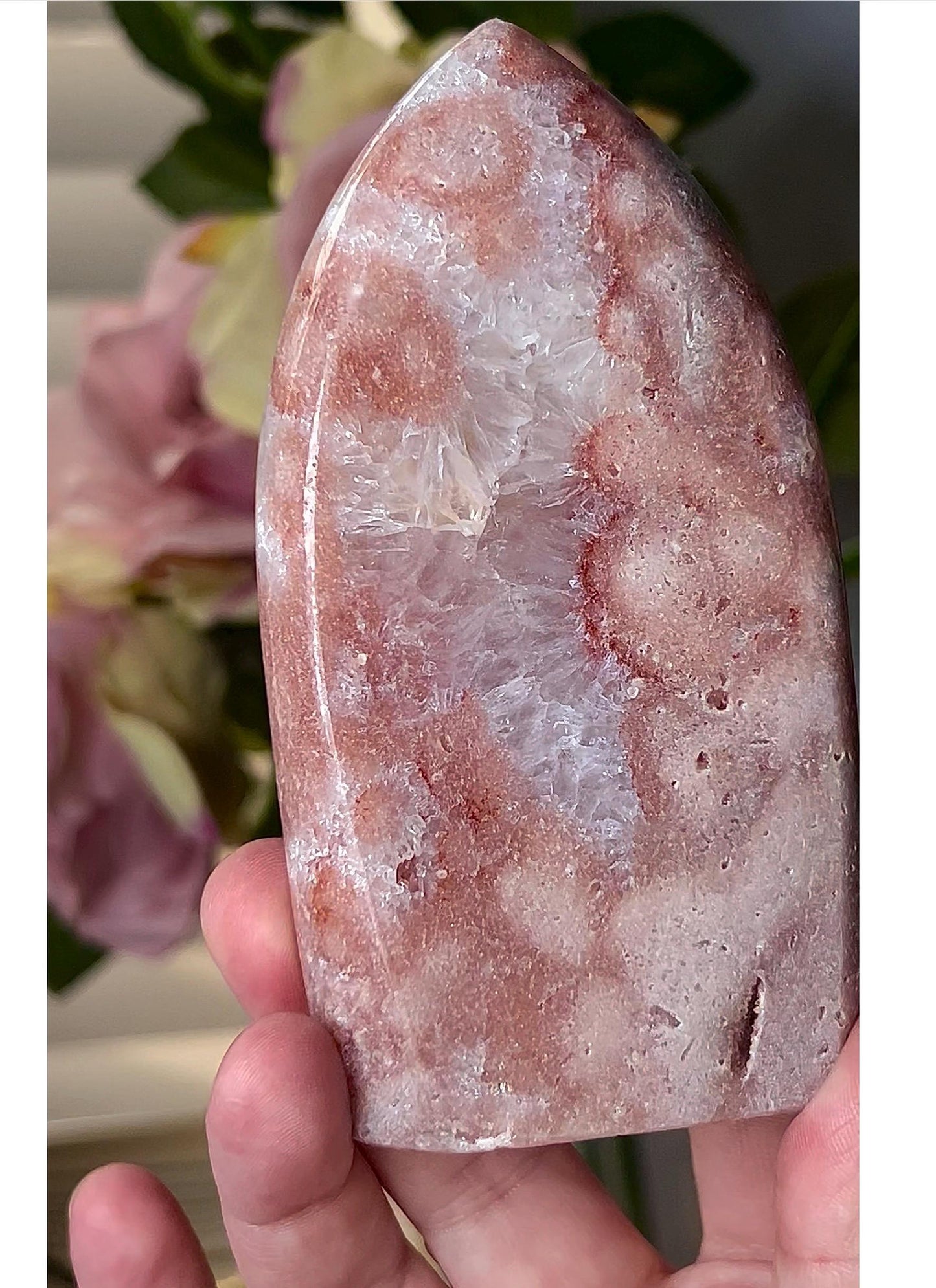 High grade, pink amethyst flame with quartz