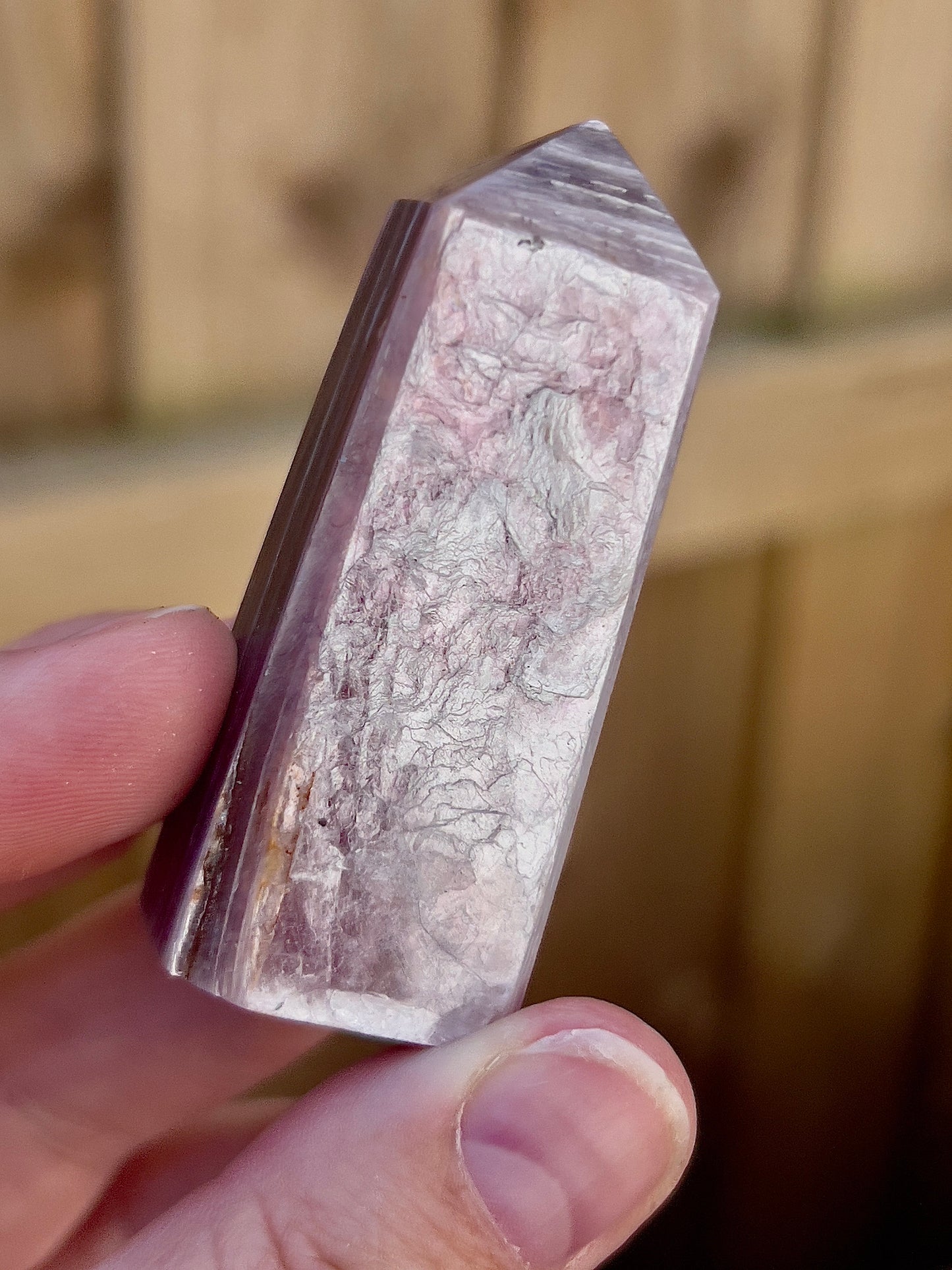 Gemmy lepidolite point