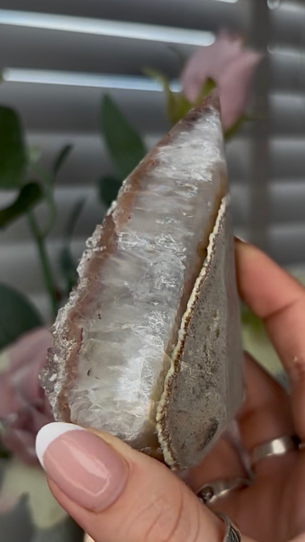 Beautiful, high grade, agate, self standing, diamond with golden druzy 10cm high