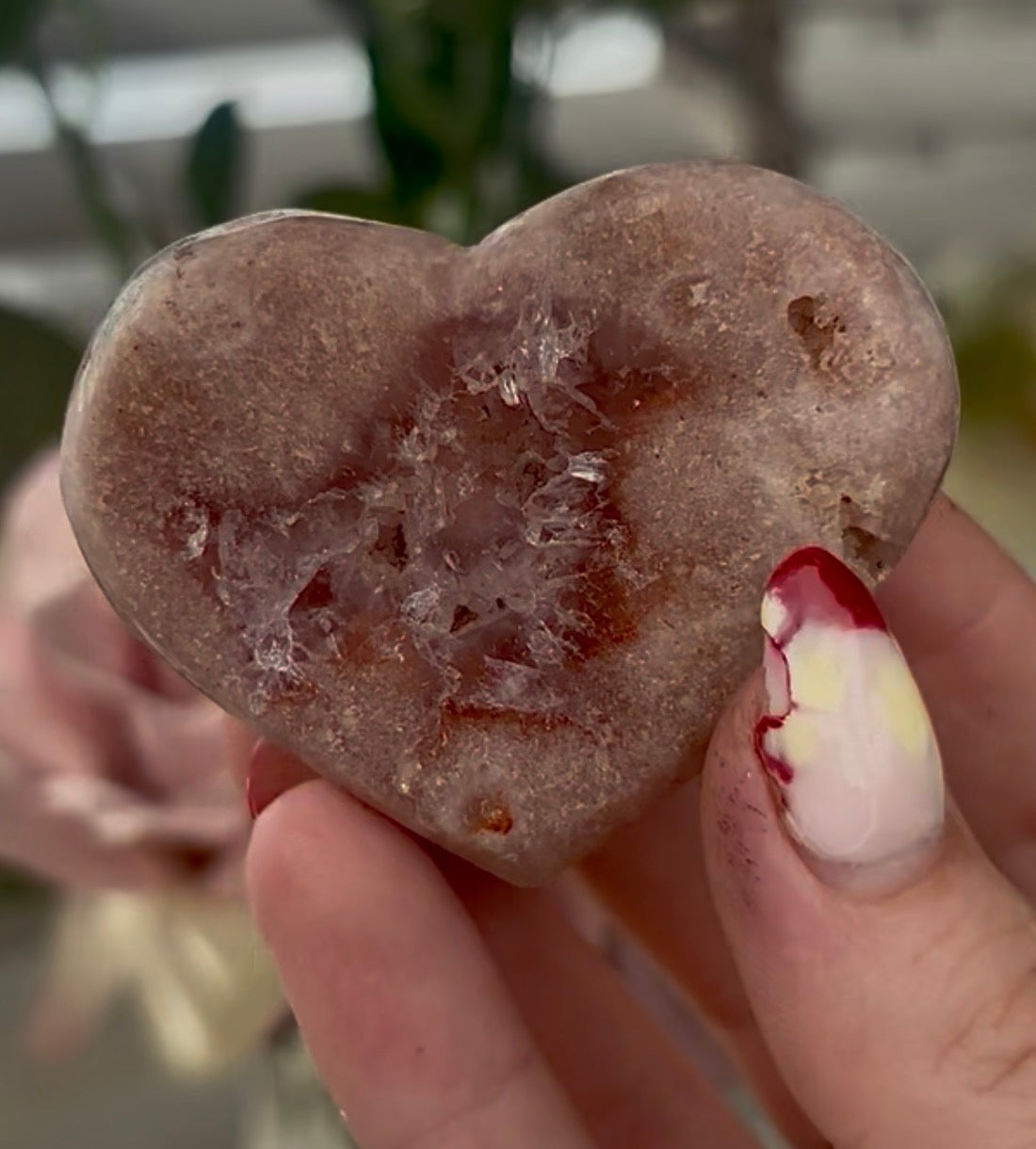 Mini pink amethyst heart - comes with stand