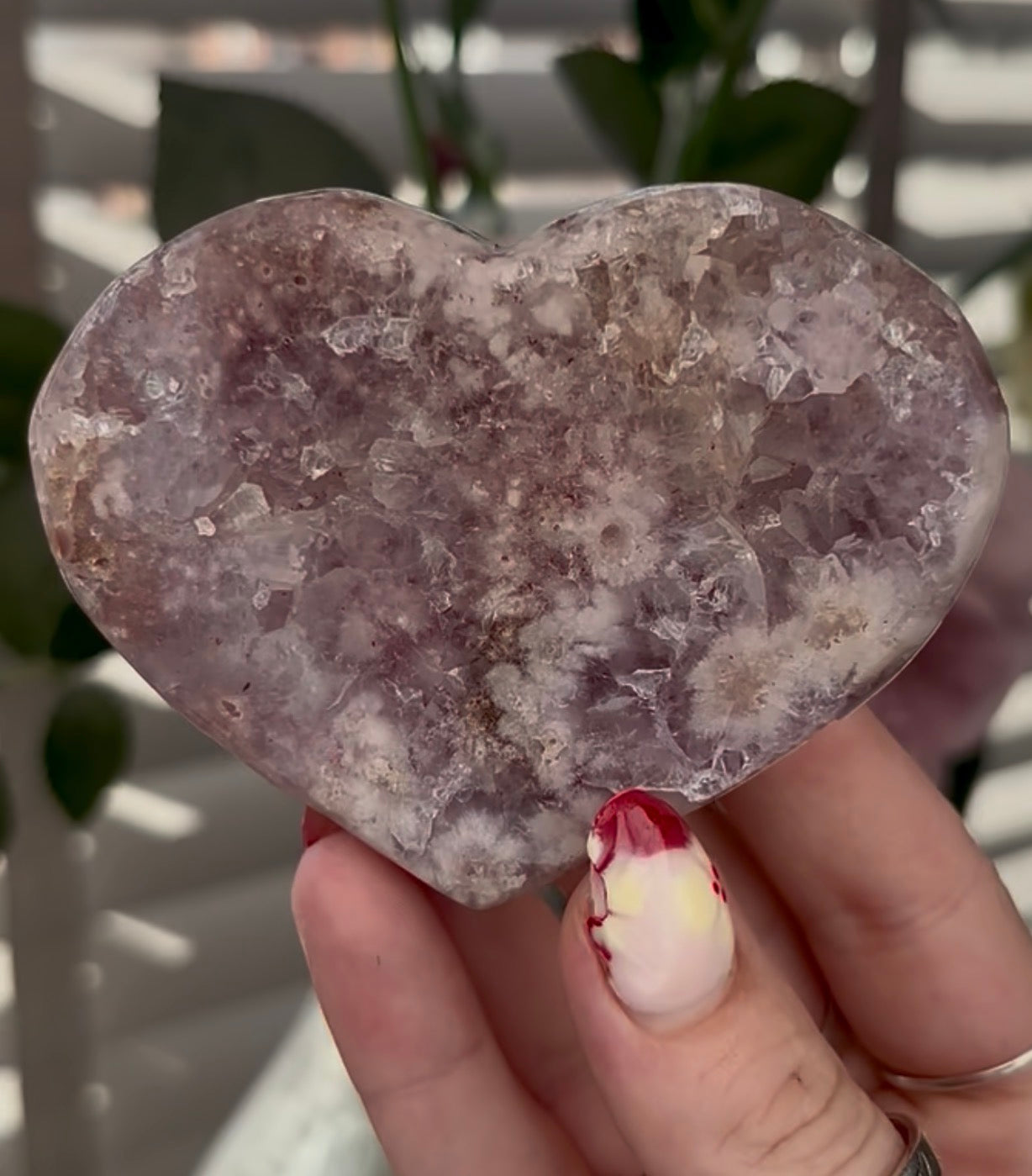 pink amethyst heart - comes with stand 8.5cm
