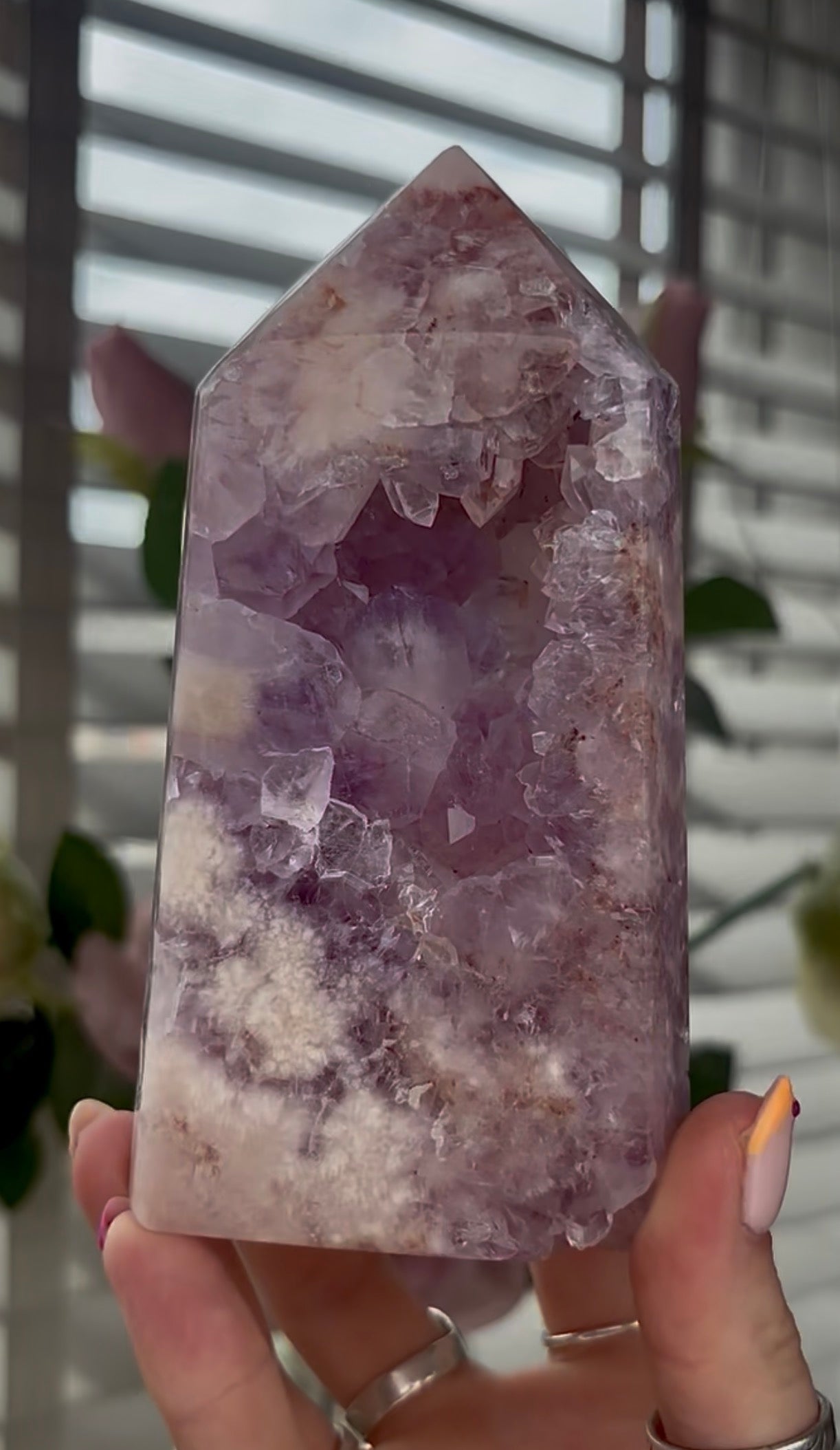 Beautiful, large, high quality, Pink amethyst tower with lilac tone quartz