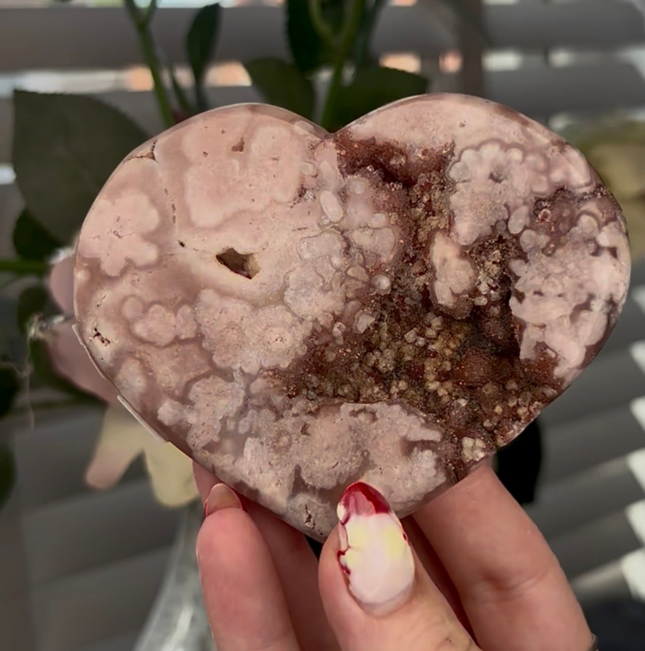 Druzy pink amethyst heart - comes with stand (10cm)