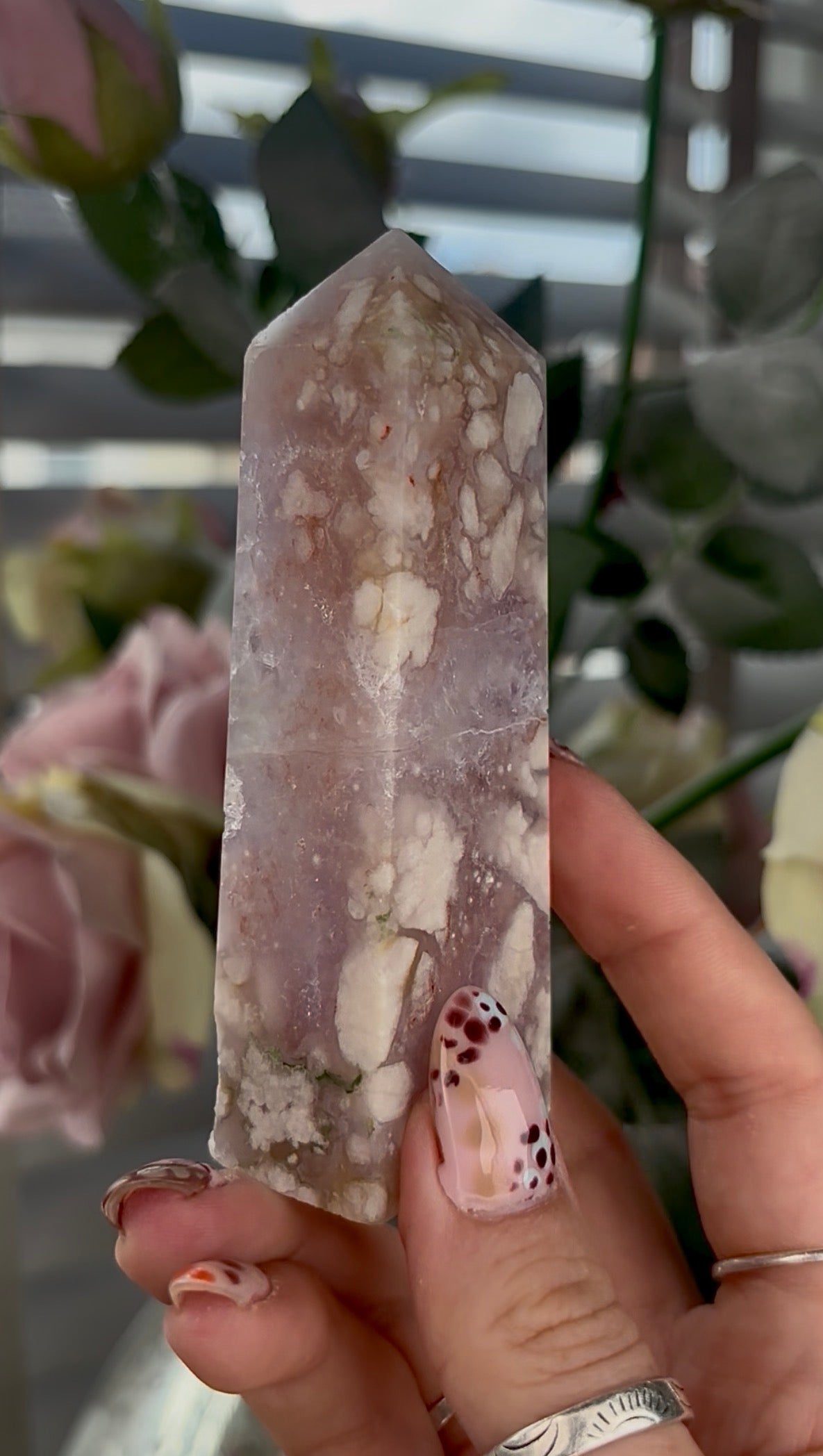 High grade, pink Amethyst Flower agate towe