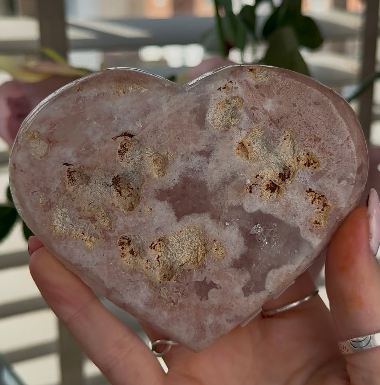 Hq pink amethyst heart with quartz - comes with stand