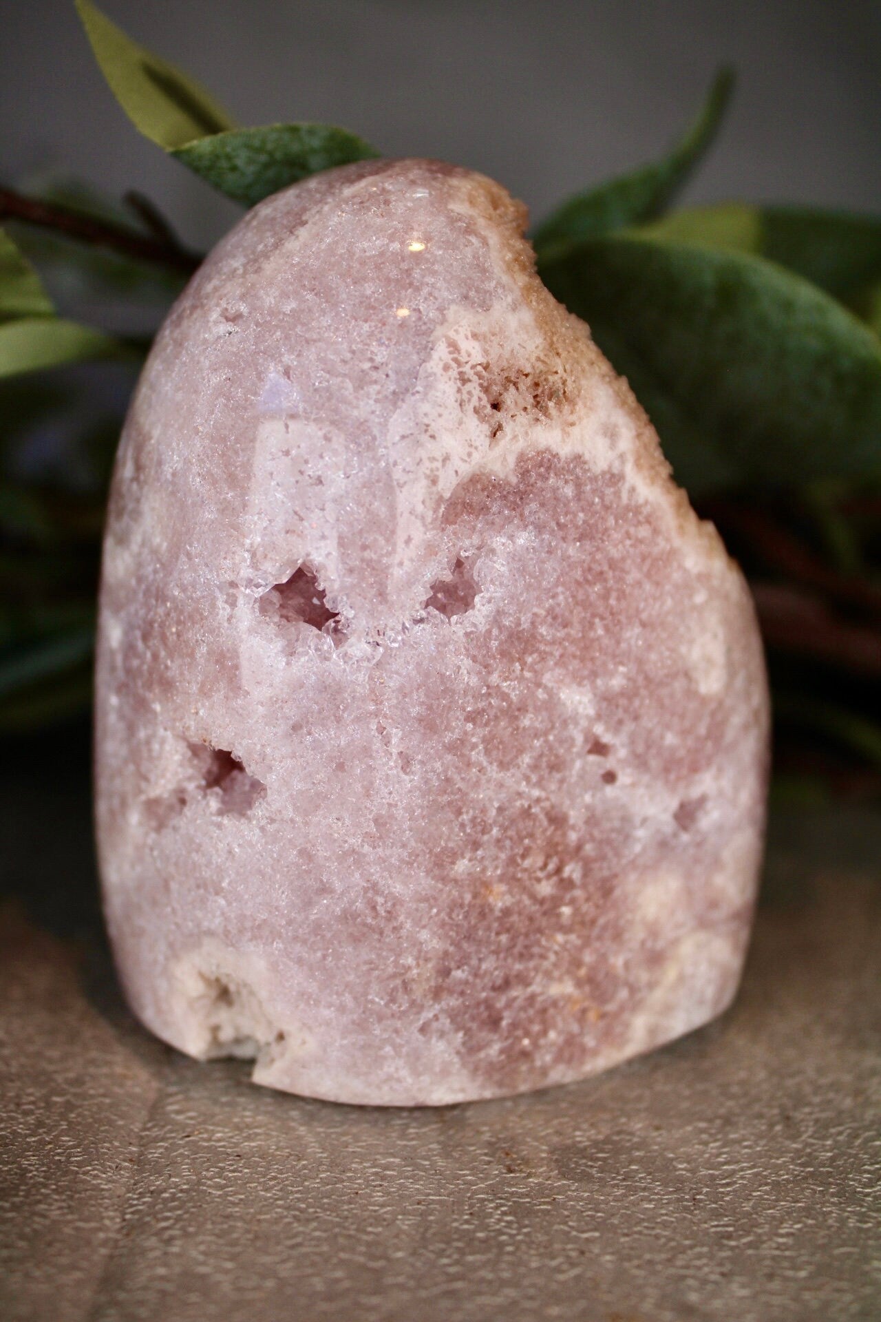 Pink amethyst freeform with green jasper from Brazil