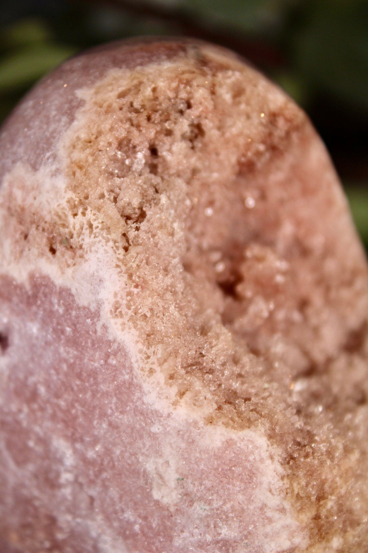 Pink amethyst freeform with green jasper from Brazil