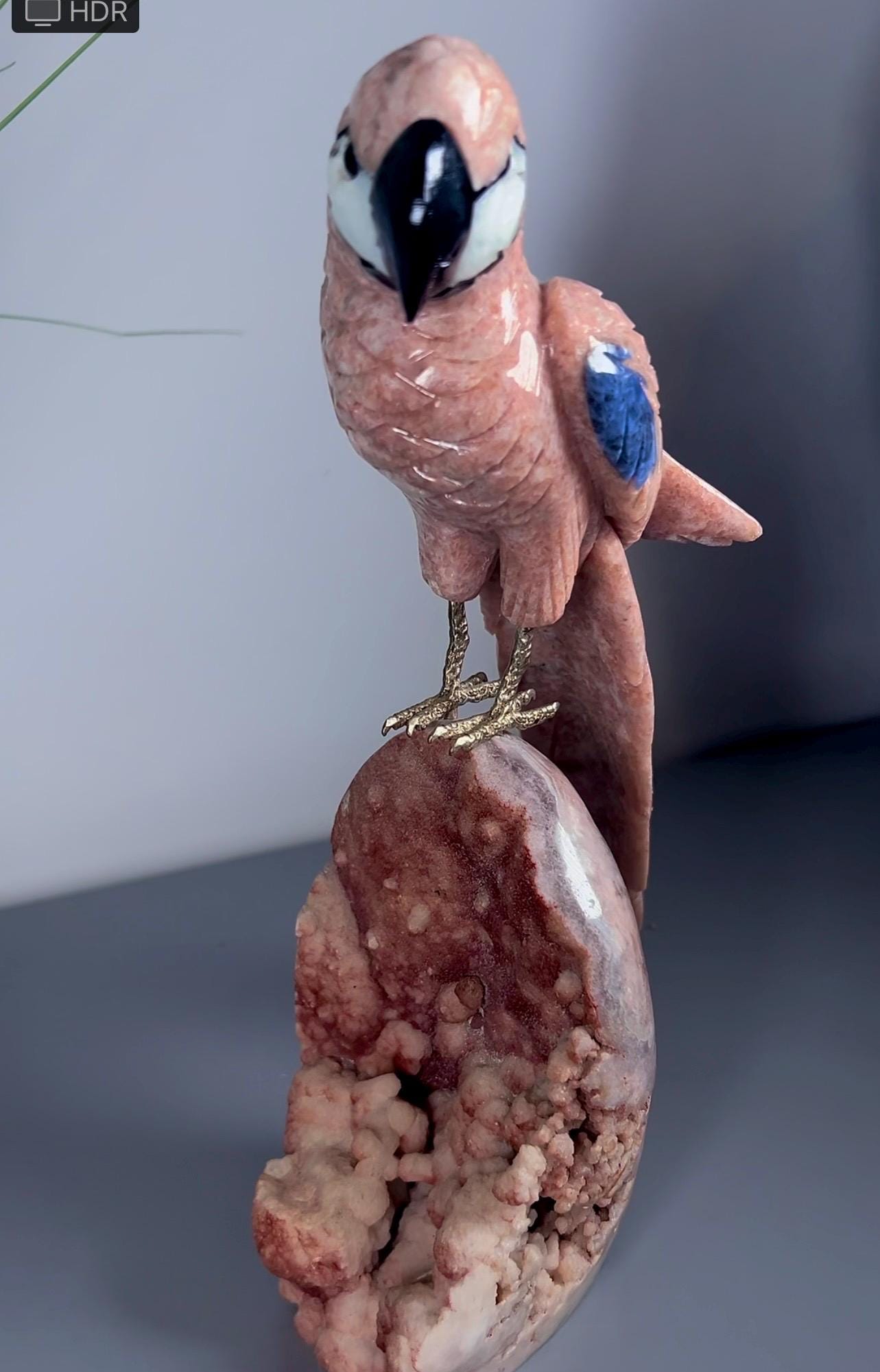 High grade pink amethyst, bird, parrot carving on pink amethyst Freeform