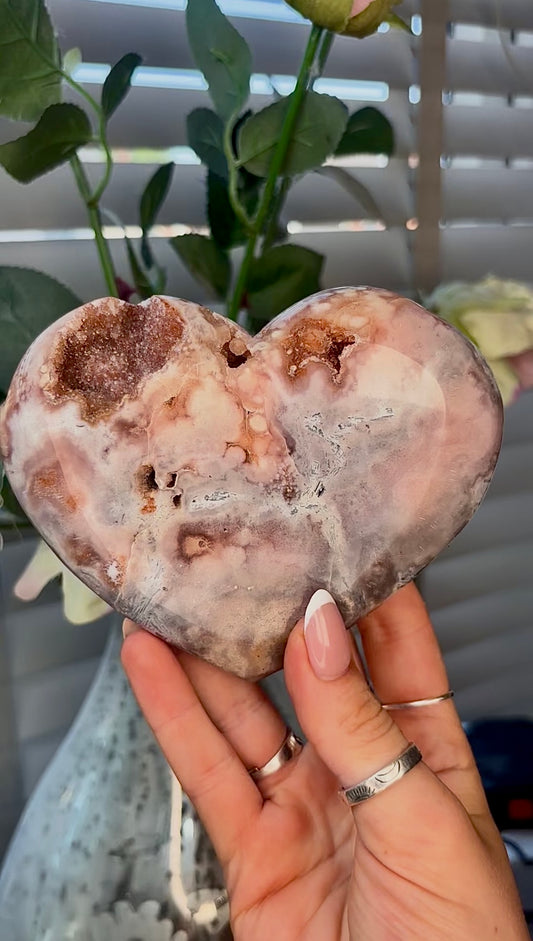 Gorgeous, pink amethyst heart- comes with stand