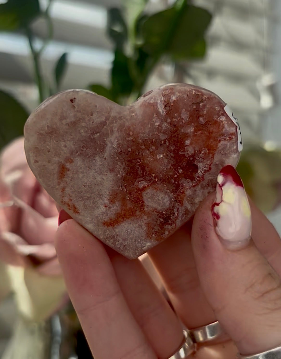 Mini pink amethyst heart - comes with stand