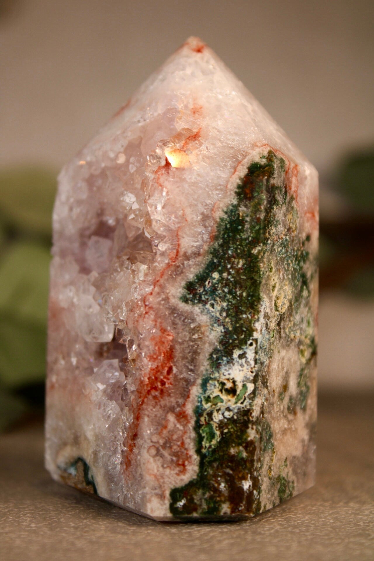 Pink amethyst x green jasper tower 340g 9cm high