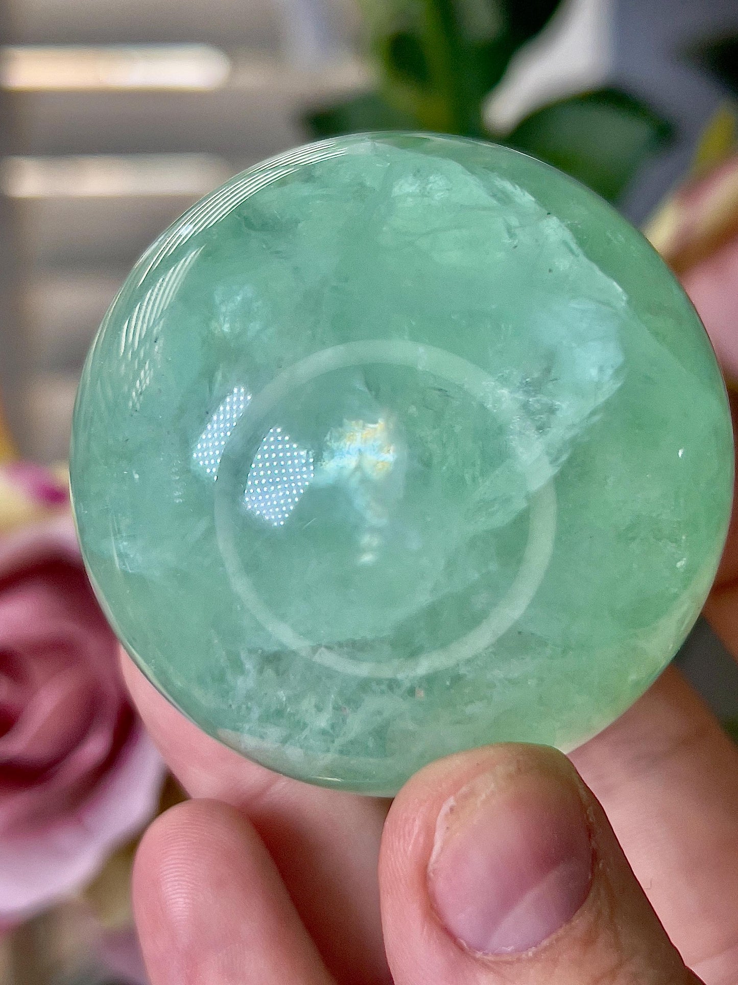 High grade, green fluorite sphere 285g