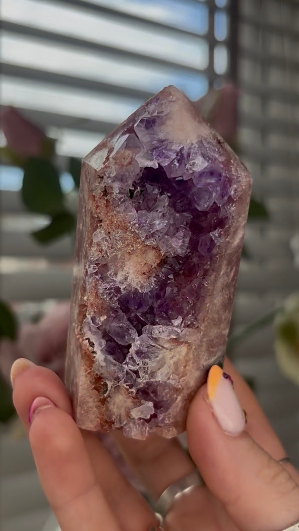 Beautiful, high quality, Pink amethyst tower with purple quartz