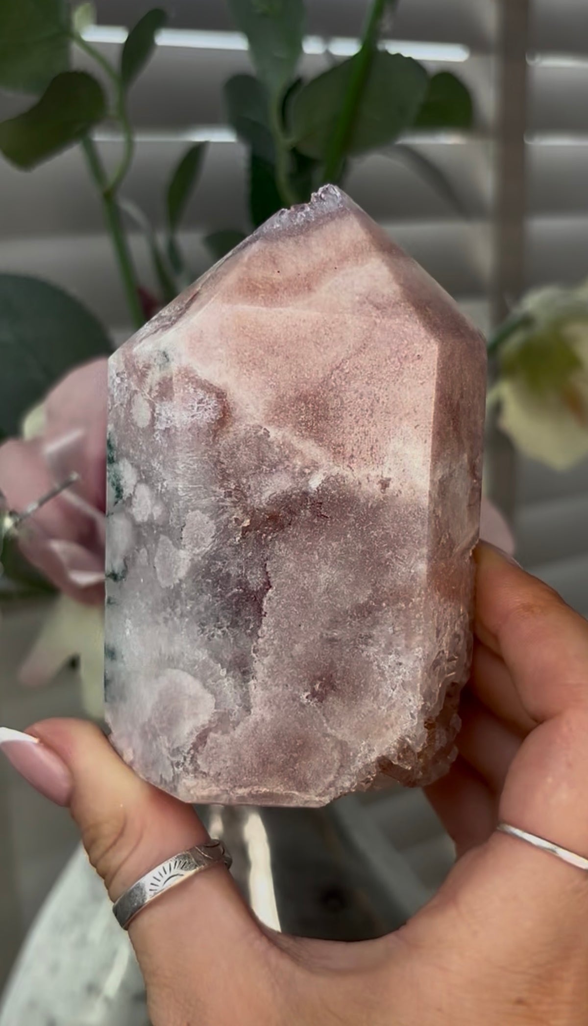 Beautiful, hq, druzy, Pink amethyst tower 10.3cm(h) by 6cm(w)