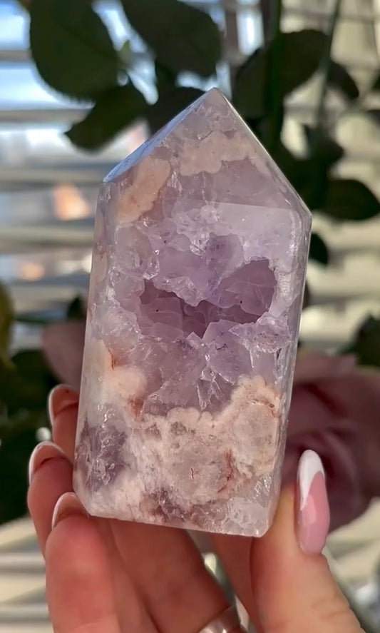 Pink amethyst tower with lilac quartz