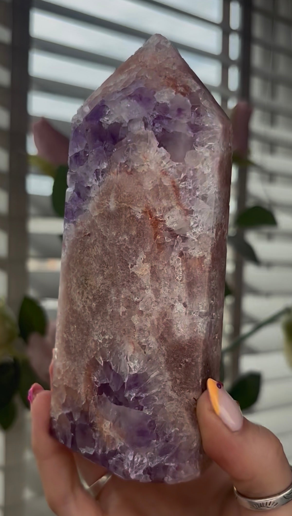 Beautiful, large, high quality, Pink amethyst tower with purple quartz