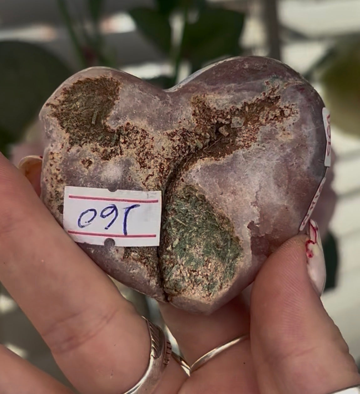pink amethyst heart - comes with stand