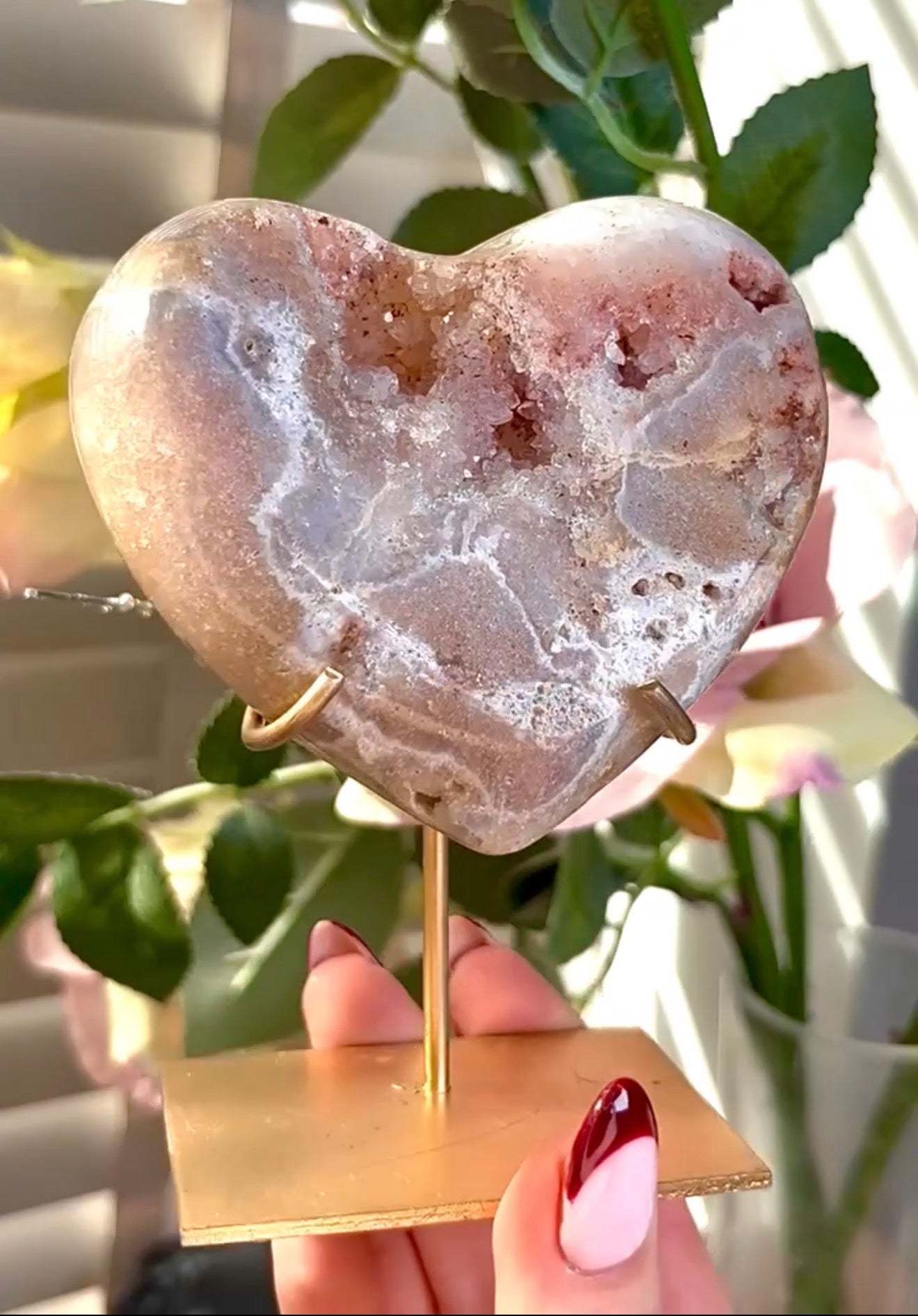 pink amethyst heart - comes with stand